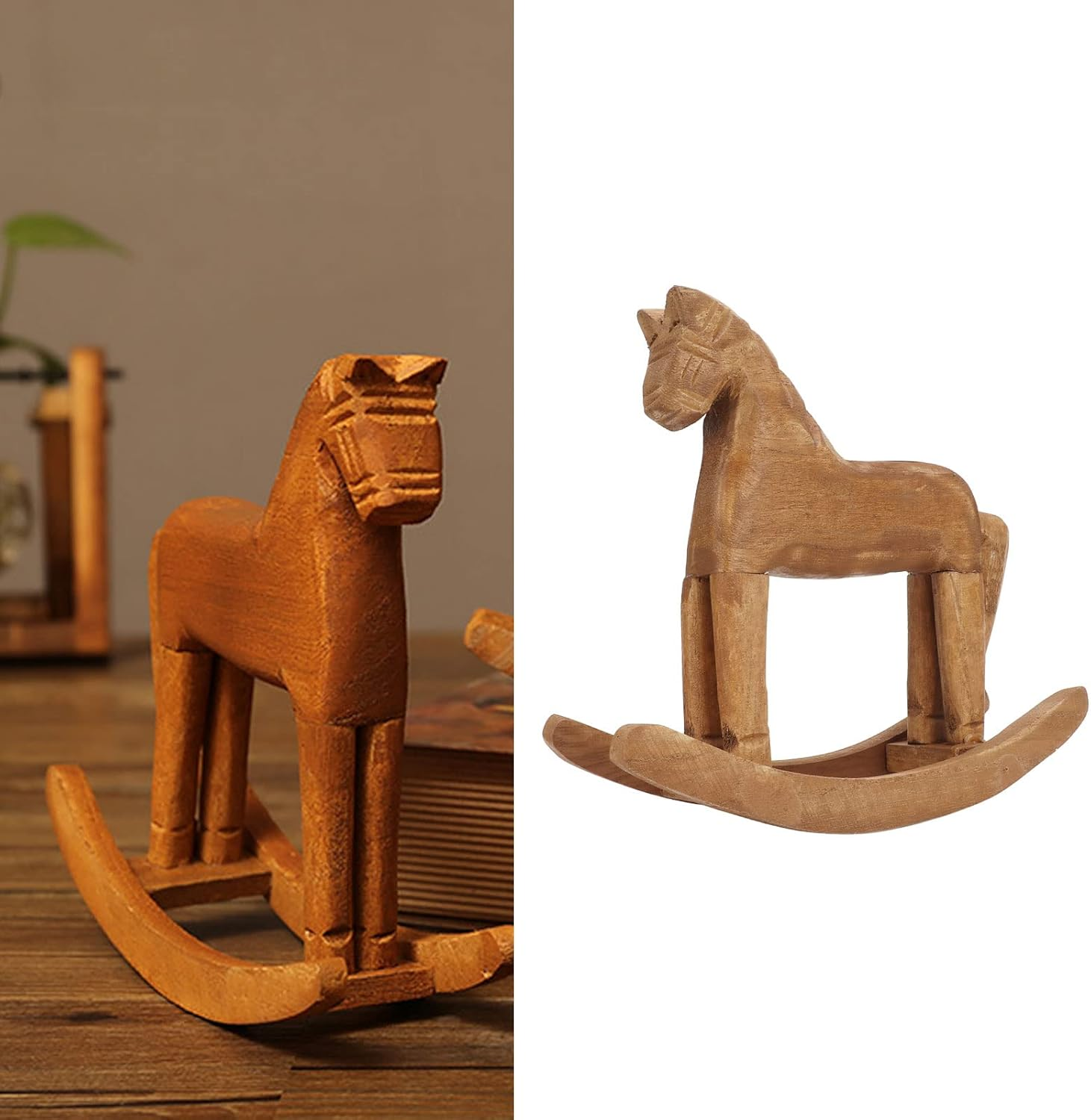 Sustvita Handmade Pine Wood Rocking Horse, a Wooden Decor Ornament for Bedside Table or Bookrack, Nice Birthday/Christmas Treat image number 4