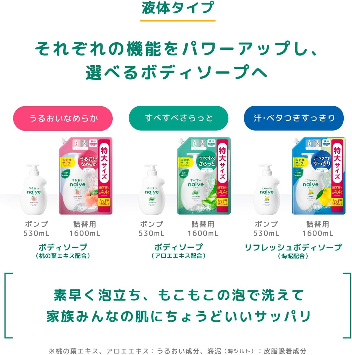 Naive Body Soap (Aloe Extract Formulation) Refill, Extra Large Size, 63.0 Fl Oz (1,600 Ml) X 2 Set, Bonus | Large Capacity Body Soap, Soap, Soap, for Kids, Baby Soap image number 4