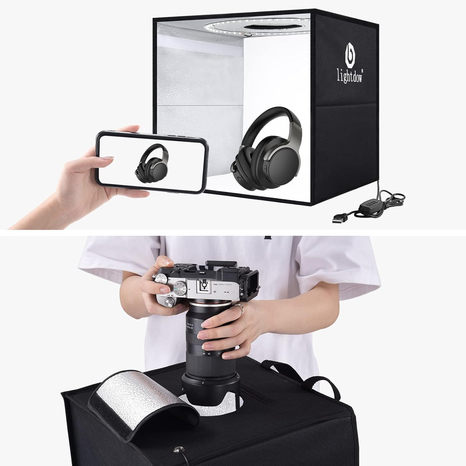 Lightdow 12"X12"X12" Photo Studio Light Box Photography with Desktop Tripod & 120 Leds (CRI>95), 6 Backdrops - Portable/Dimmable Folding Shooting Tents for Toys/Jewelry/Watches/Cosmetics image number 2