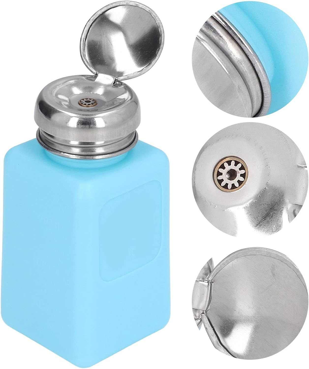200ML Solvent Dispenser, ESD Safe anti Static Square Bottle with Stainless Steel Lid, Press Type, Compact Size, for Acetone, IPA Solvent, Oil (Blue) image number 6