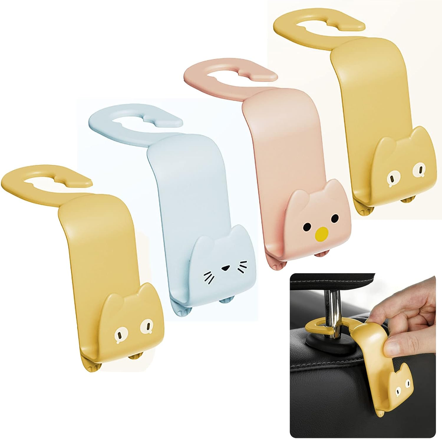 Car Seat Headrest Hooks, 4 Pack Universal Car Backseat Brackets, Bag Holder Hooks for Car, Automobile Seat Back Organizers, Vehicle Accessories Rear Seat Backseat Hanger for Purse Bags and Coats image number 4