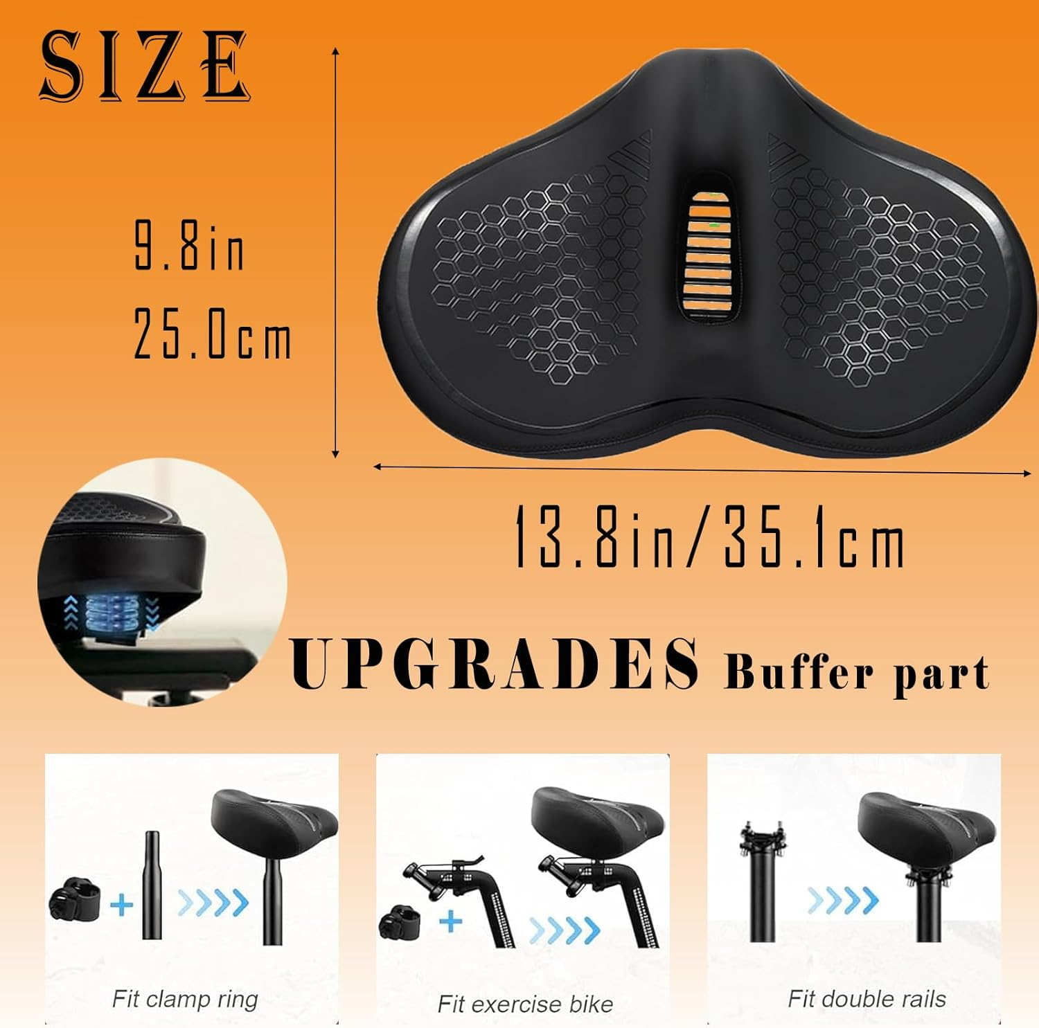 Comfort Cycling Seat with Wide Shock - Ergonomic Design for Mountain/Cruiser Bicycles - Unisex Comfort for Stationary & Road Cycling image number 2