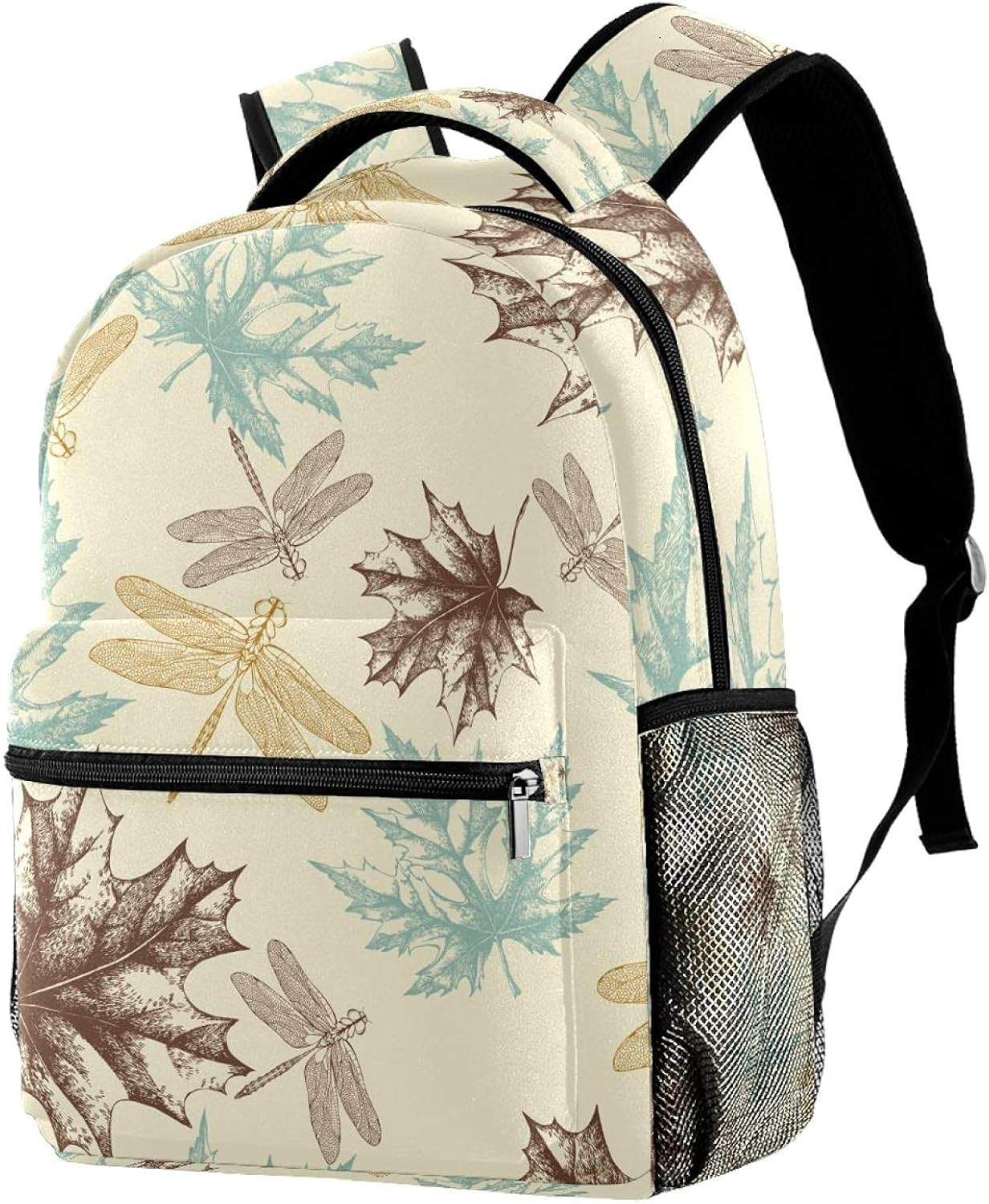 Maple Leaves and a Dragonfly Pattern of Autumn Backpack Students Shoulder Bags Travel Bag College School Tote Backpacks image number 5
