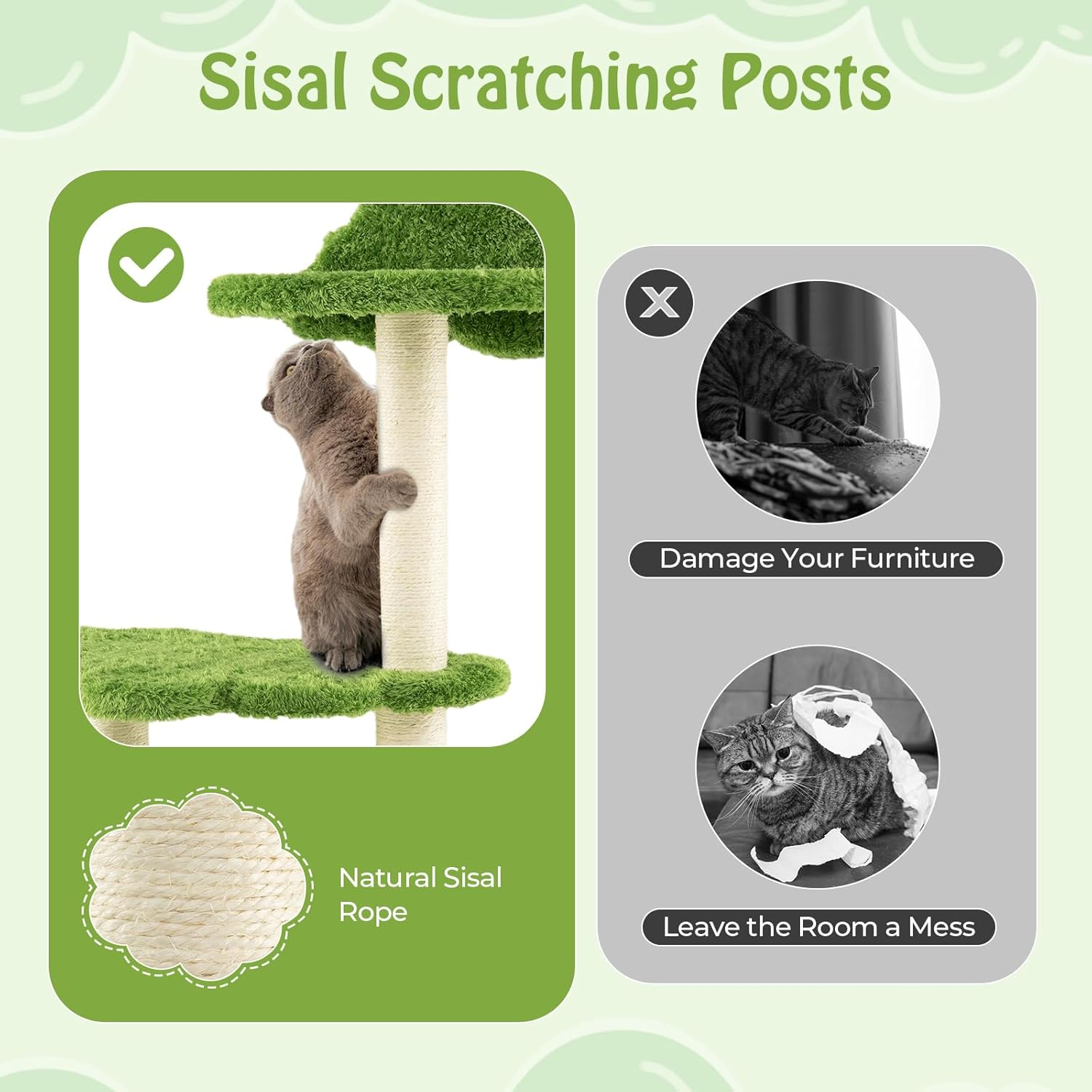 Wooden Cat Tree, 97CM Tall Cat Climbing Stand W/Sisal Scratching Posts, Cat Condo, Top Perch, Solid Wood Base, 3-Layer Cat Activity Center, Cat Tower Furniture for Indoor Kittens & Adult Cats image number 4