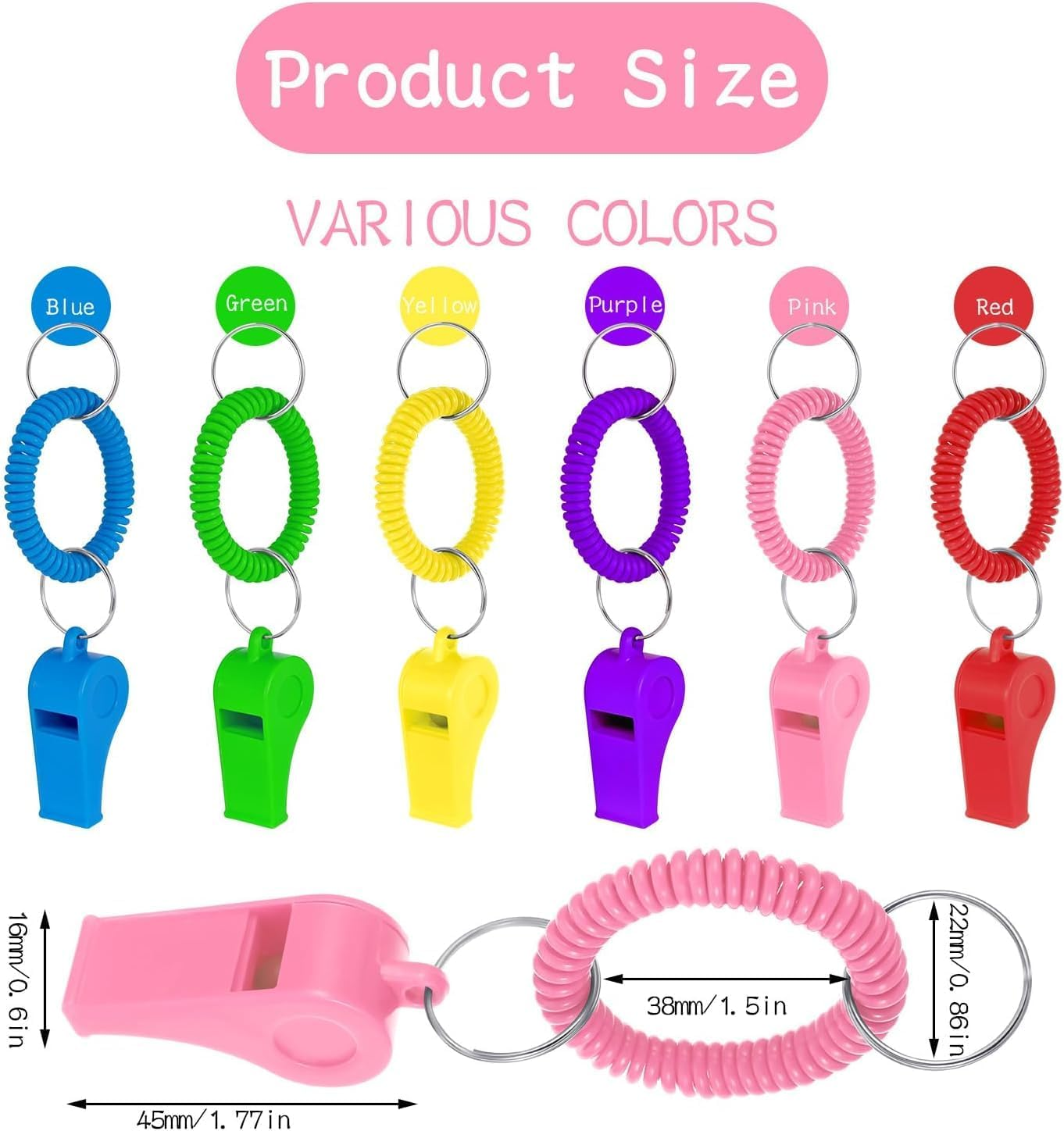 12Pcs Loud Plastic Sport Whistle with Stretchable Coil Bracelet,Plastic Whistle Loud Clear with Stretchable Coil Bracelet,Loud Clear Whistle Wrist Keychain Sport Whistle with Stretchable Coil Bracelet image number 4