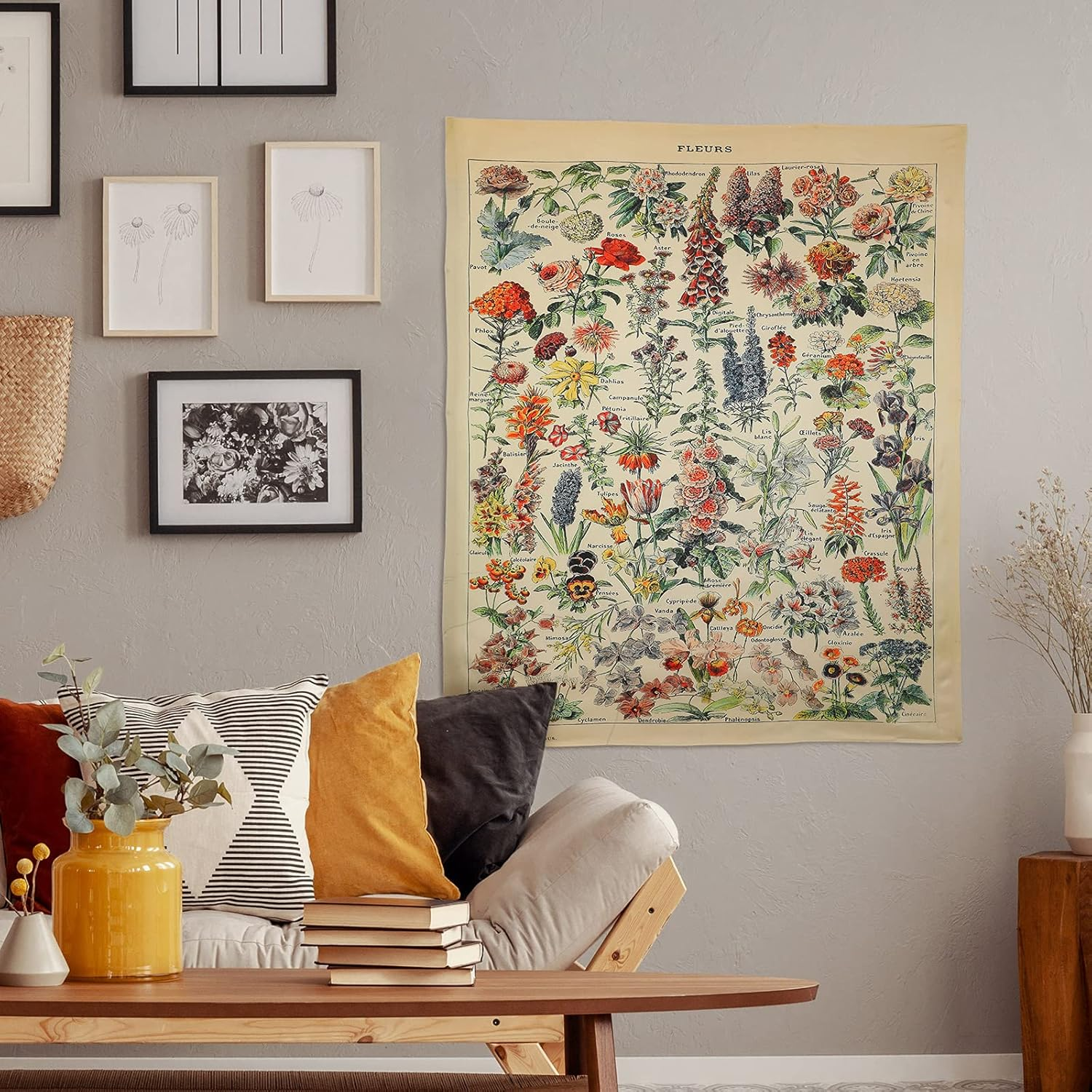 Mixweer Vintage Wildflower Vertical Tapestry for Bedroom Colorful Wall Hanging Aesthetic Wall Art for Room Decor, 51.2 X 59.1 Inch (Flower Pattern)