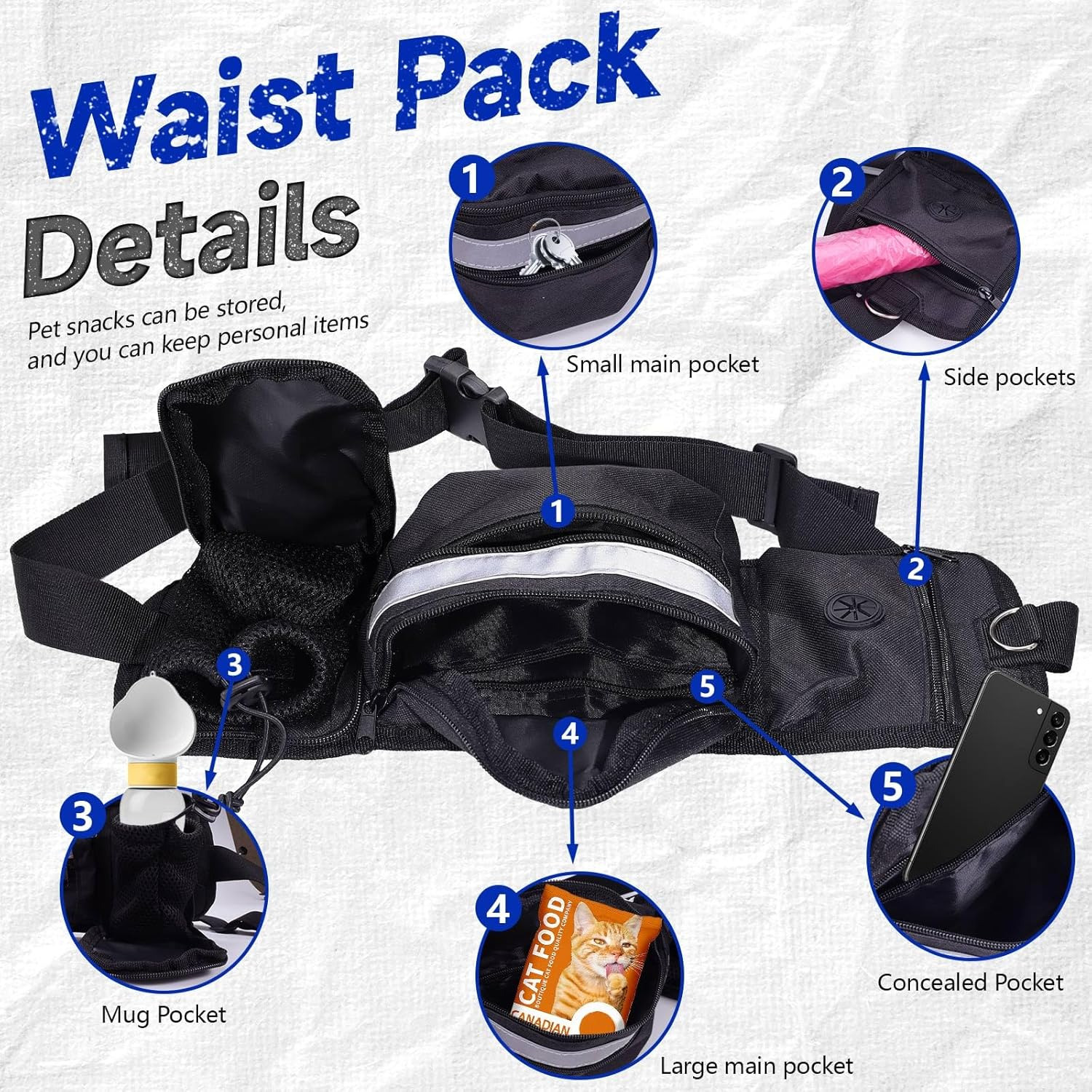 Realand Dog Treat Bag, Dog Walking Treat Bag for Pet Training with Waist Belt, Treat Bag for Dog Training, Treat Bag, Training Bag, Black