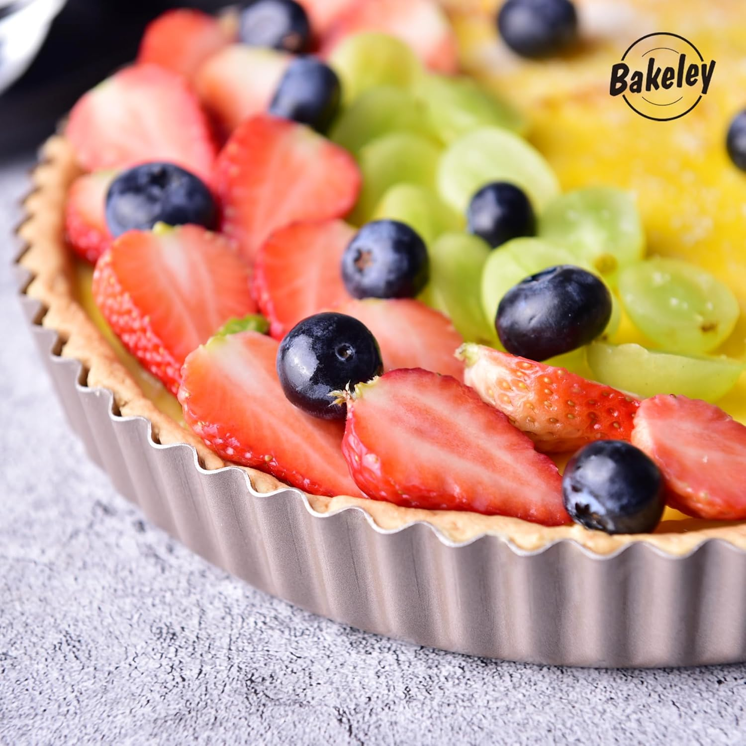 Round Tart Pan with Loose Removable Bottom 25.5Cm, Non-Stick 11-Inch Carbon Steel Quiche Pan for Oven Baking (Champagne Gold)