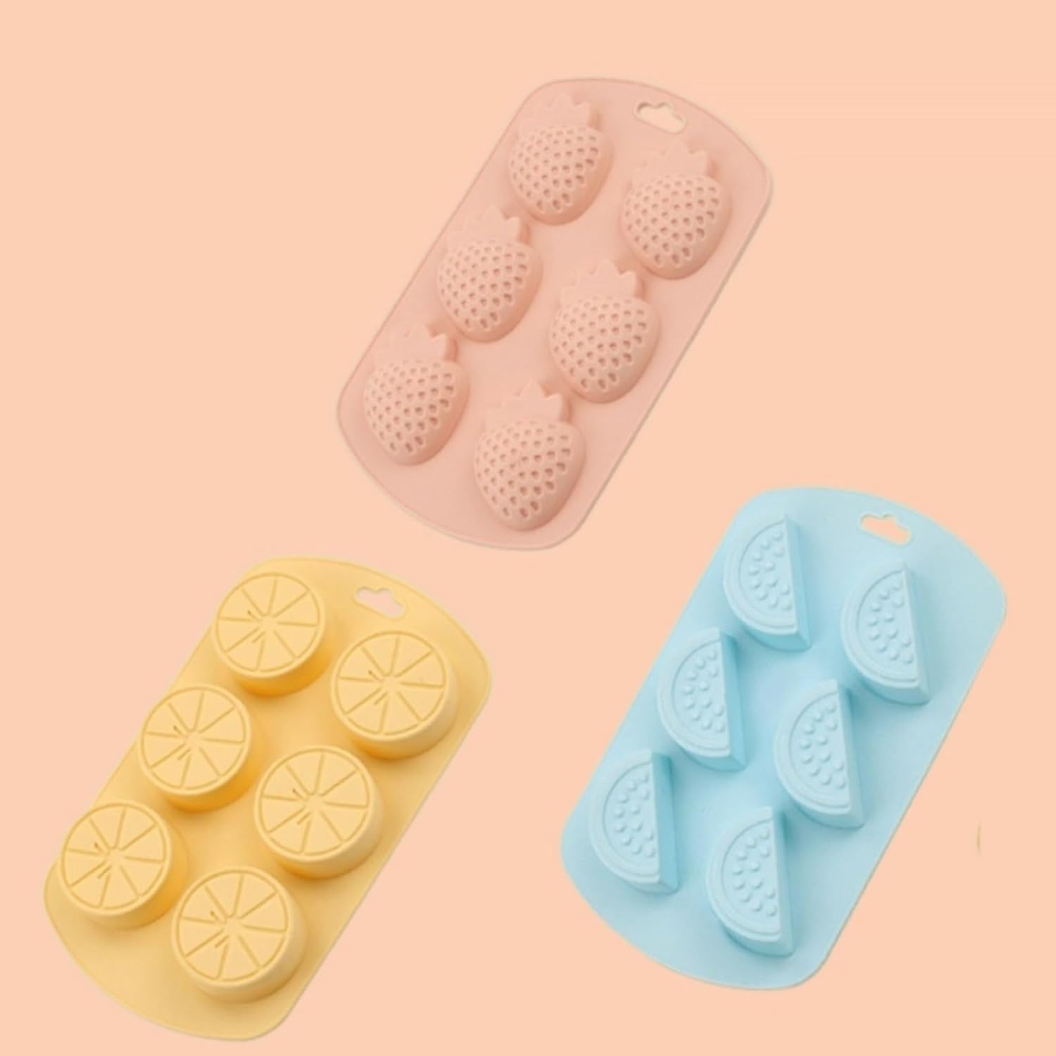 3 Pack Silicone Gummy Moulds - Strawberry, Watermelon, Lemon Fruit Candy Moulds, Food Grade Non-Stick for Candy Making, Chocolate & Cake Decoration ﻿ image number 2