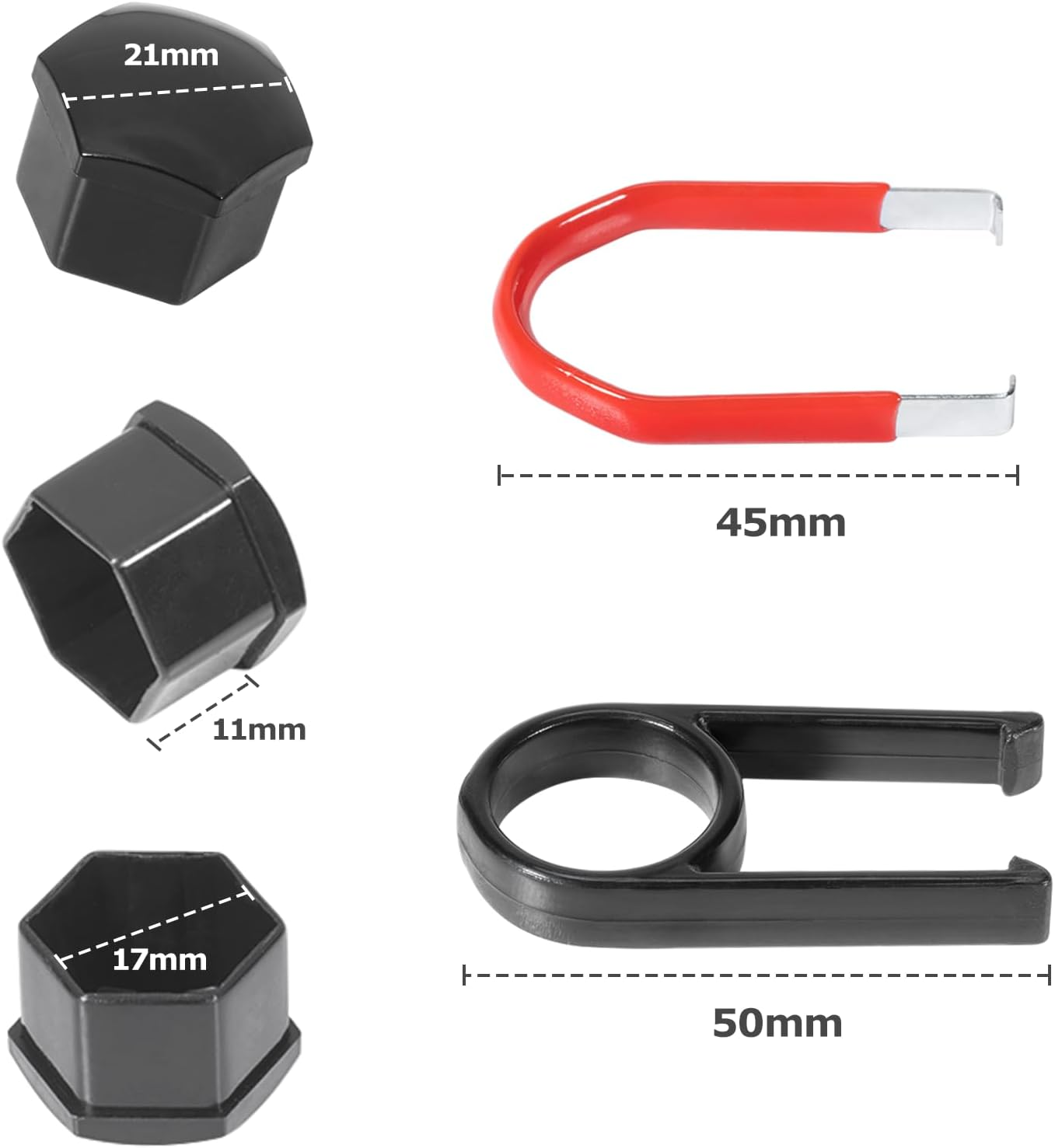 Carehabi 24 Pieces Wheel Nut Caps 17Mm Wheel Bolt Nut Cap Covers Hexagonal Tyre Nut Covers with Removal Tool Kit for Cars (Matte Black) image number 5