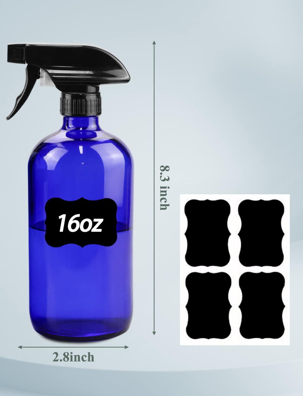 Wedama Glass Spray Bottle, 2 Pack Blue 16 Oz Glass Spray Bottles for Cleaning Solutions and Essential Oils, Refillable Empty Spray Bottle with Adjustable Nozzles for Alcohol, Plant and Hair Care image number 3