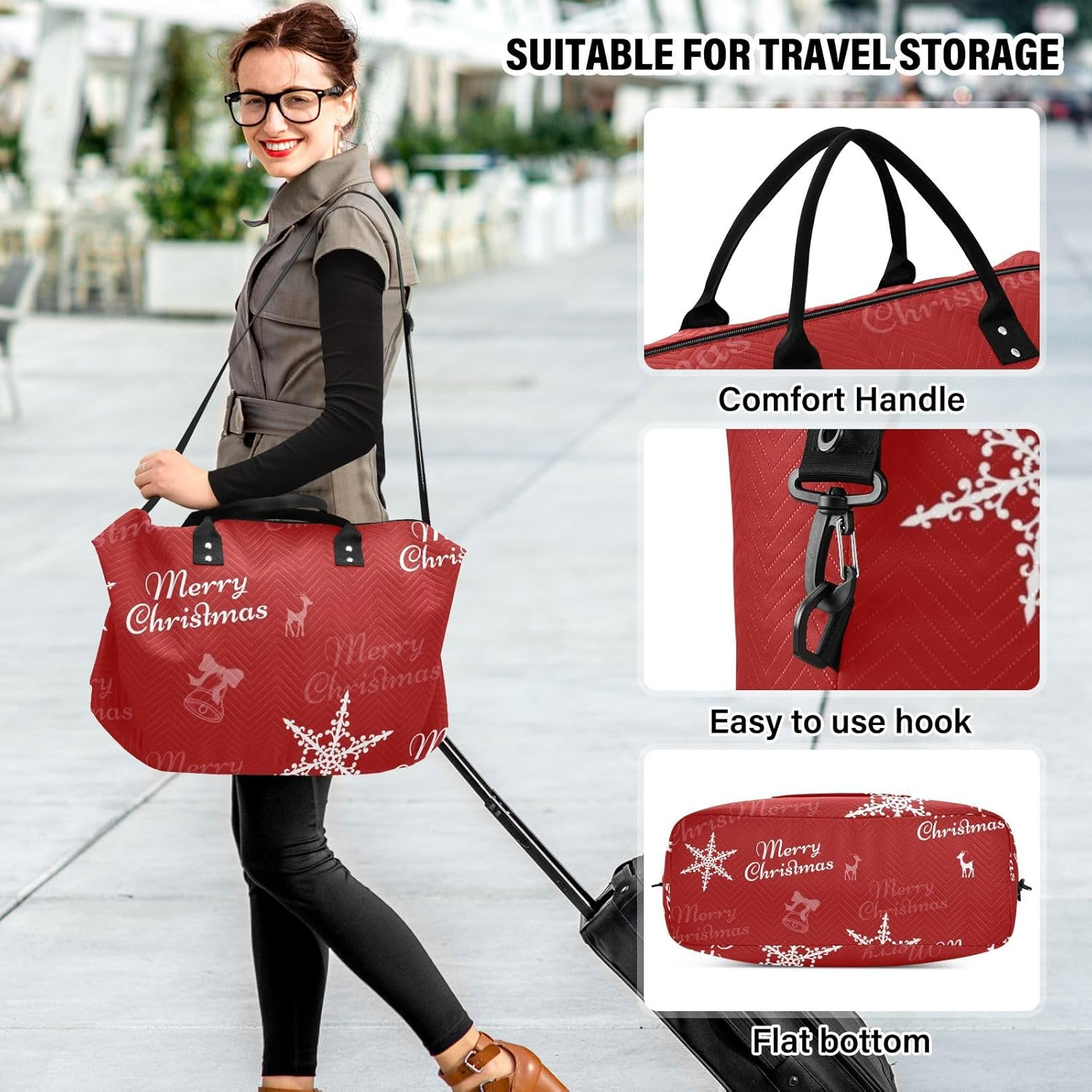 Red Christmas Party Duffel Bags Travel Weekender Gear Bag Workout Bag with Adjustable Strap for Sports Waterproof, Red Christmas Party, 1 Size image number 6