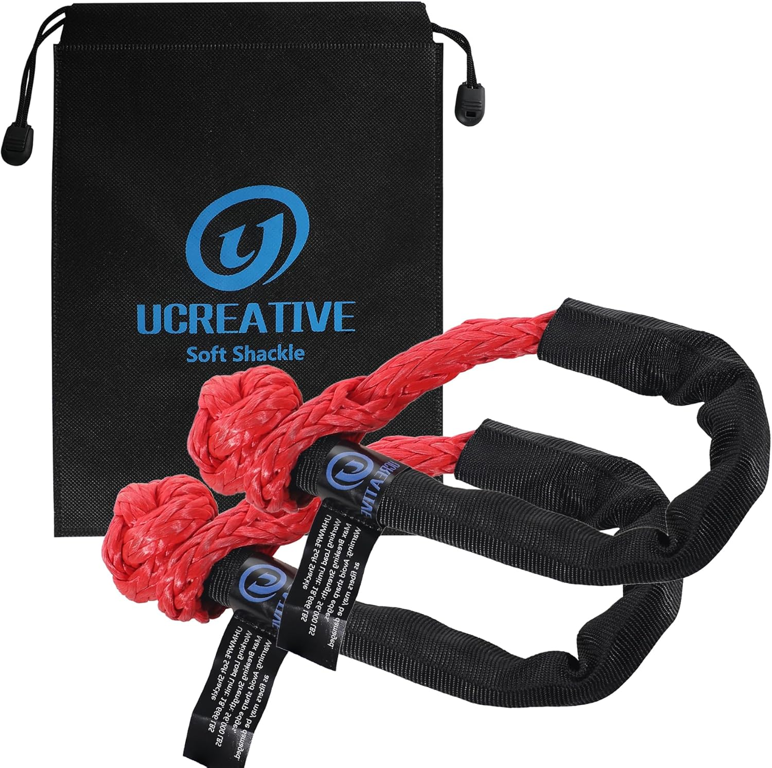 Ucreative 2Pcs Synthetic Soft Shackle 1/2 Inch X 22 Inch (56,000Lbs Breaking Strength) with Extra Sleeves (Gray) - Gray image number 2