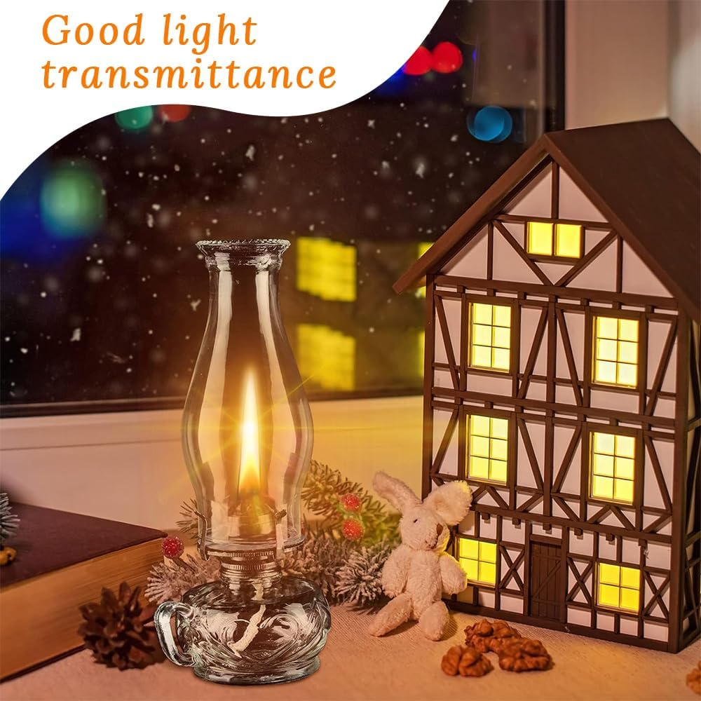 2 Pcs Chamber Oil Lamp Classic Kerosene,Glass Vintage Large Lantern,With Handle,Decorative Antique Clear Hurricane Lamp,For Home Tabletop Emergency Lighting Supplies(Clear) image number 2