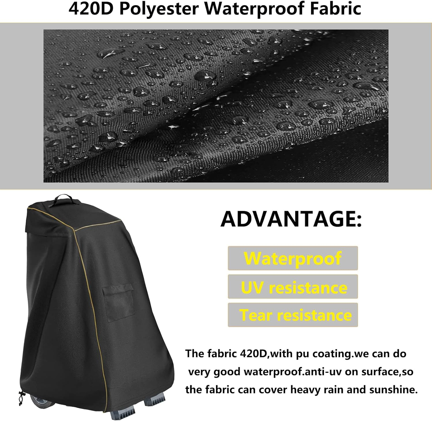 Caddy Cover,Robotic Pool Cleaner Cover, Outdoor Waterproof Caddy Cover,Fits Most Brands Robotic Pool Cleaner-Black - Black Pattern image number 3