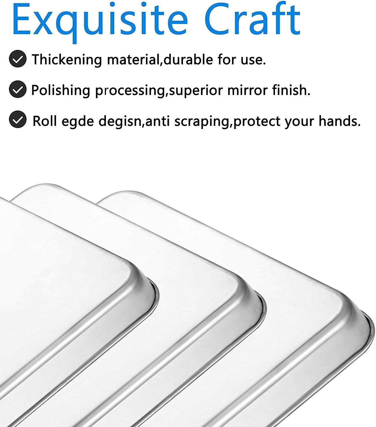 Stainless Steel Bakeware Oven Tray, 16 Inch Commercial Grade Professional Bakeware, Healthy & Non-Toxic, Mirror Finish & Rustproof, Easy Clean & Dishwasher Safe, 3 Piece Set 10/12/16 Inch - Brown image number 5