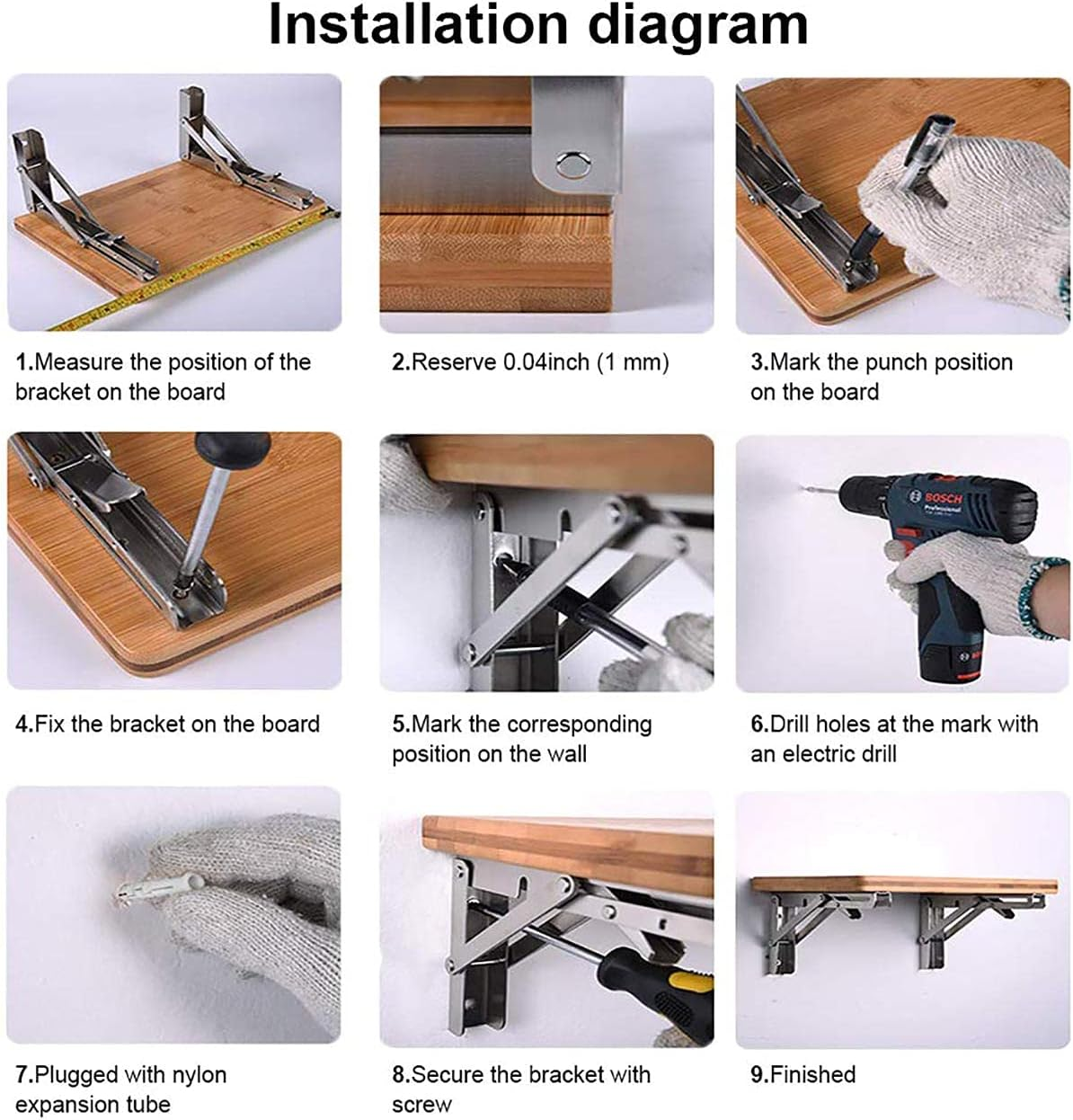 Folding Shelf Brackets,2 Pcs Shelf Brackets,L Brackets for Shelves,Floating Shelf Bracket,Metal Shelf Brackets on Wall,304 Stainless Steel L Type.(304 Folding Shelf Brackets 14&ldquo;) image number 2
