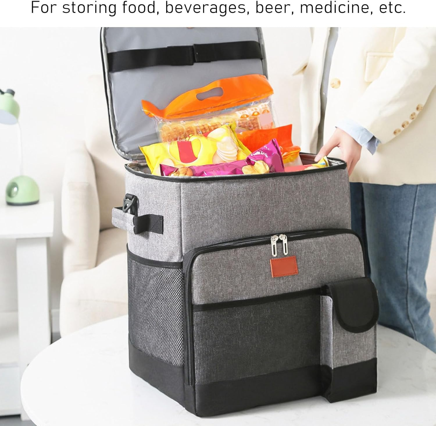 Collapsible Rolling Cooler Bag, 35L Leakproof Insulated Grocery Shopping Bags with Wheels Waterproof Oxford Cloth Lever Type Trolley Insulation Bag for Beach, Camping Patio Travel image number 5