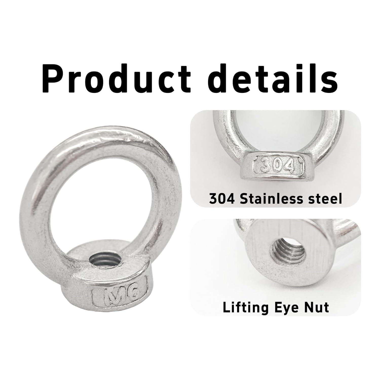 Bociloy 10PCS M6 Metric Stainless Steel Lifting Eye Nuts, Heavy Duty Ring Shape Threaded Fasteners, Female Thread Shoulder Eyebolt Nuts for Rigging Hardware image number 3