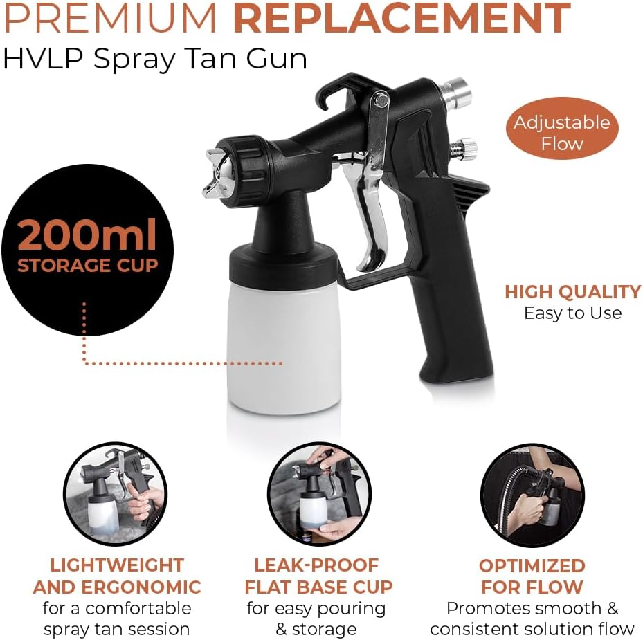 Bronze Tan Replacement Gun for HVLP Spray Tan Machine with 200Ml Cup - for DHA Solution - Adjustable Flow image number 5