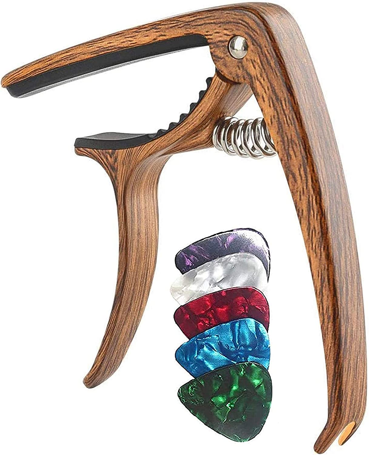 Guitar Capo, T Tersely Guitar Accessories Trigger Capo Clip with 5Pcs Guitar Picks for Acoustic and Electric Guitars,Ukulele image number 2