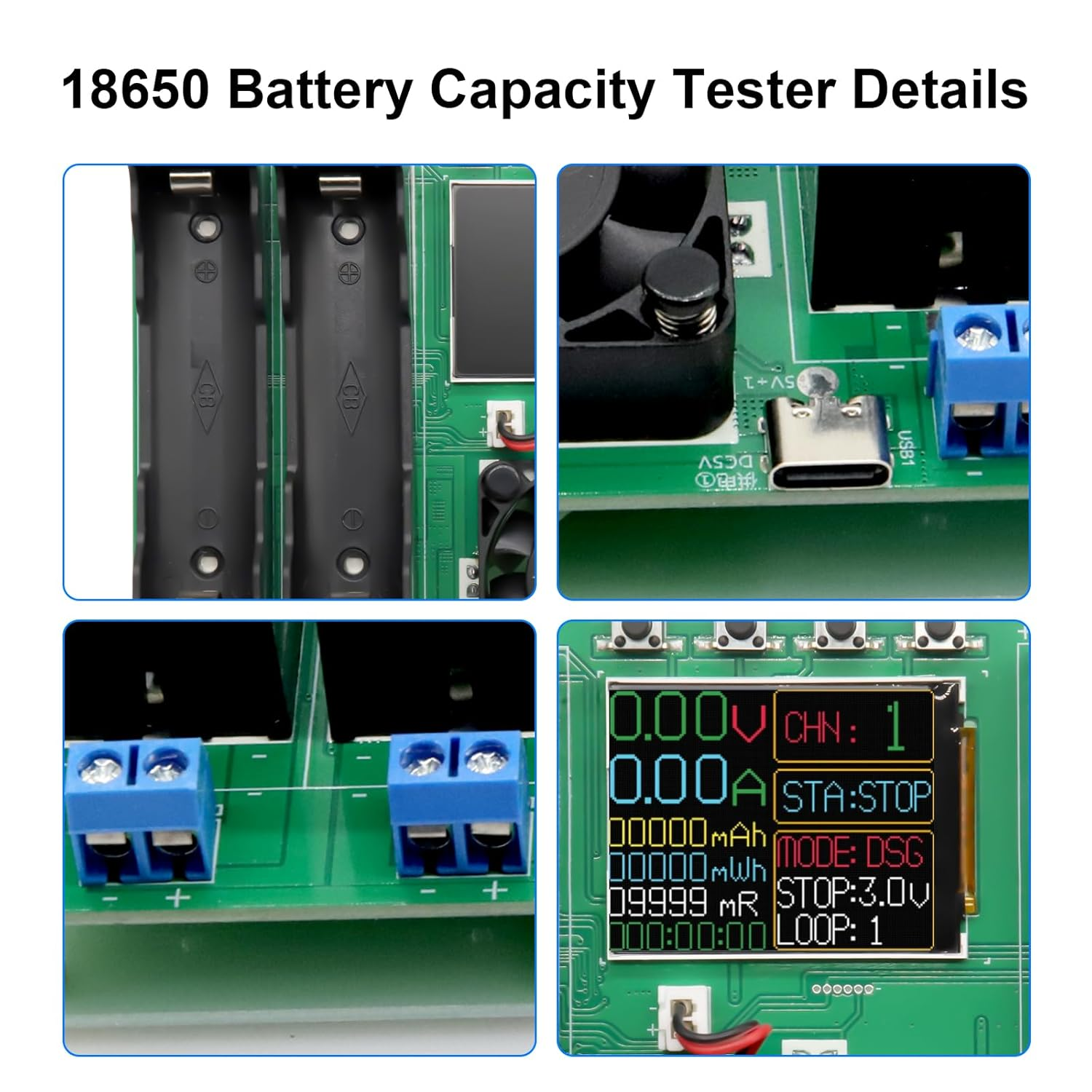 Battery Capacity Tester 18650 with Digital Display, 4 Channel 18650 Battery Capacity Internal Resistance Tester Type-C Interface 4 Charging and 4 Discharge for Lithium Battery image number 4