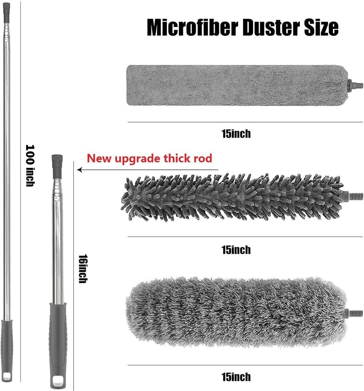 New Upgrade Feather Duster 100Inch Bold Extension Telescopic Pole, Bendable & Washable Microfiber Dusters,With 3 Brush for Cleaning Ceiling Fan, Cobweb,Gap, High Ceiling, Blinds, Furniture, Cars - 4In1Blue image number 5