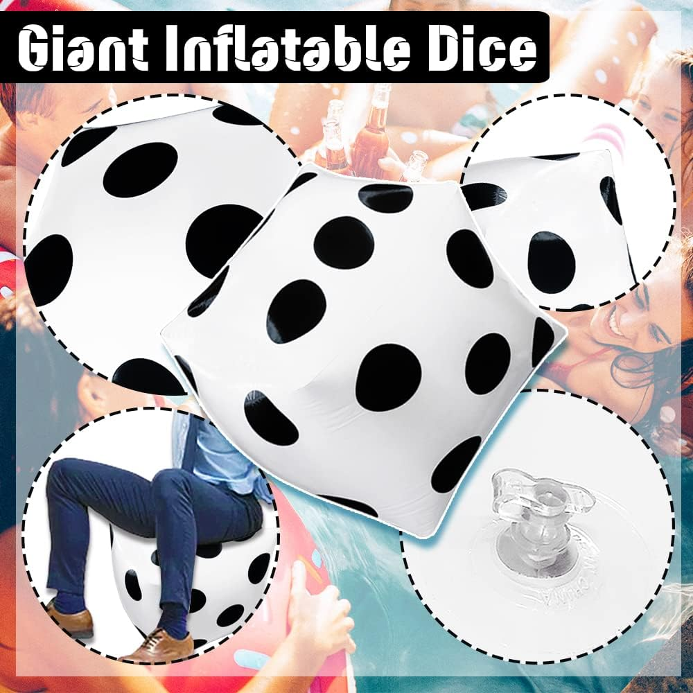 2 Pcs 20 Inch Jumbo Inflatable Dice,Giant Inflatable Dice,Large Inflatable Dice Toy for Indoor Outdoor Broad Game,Pool Party,Ludo,White and Black image number 4