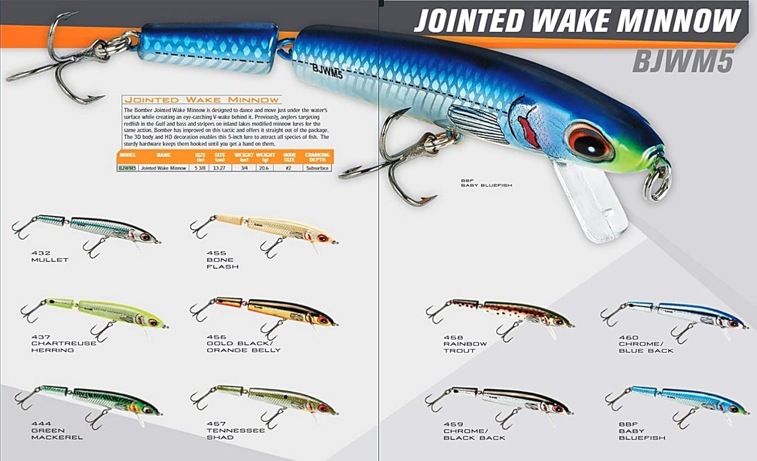 Bomber Lures Jointed Wake Minnow Fishing Lure - Produces a Fish-Enticing V-Wake image number 4