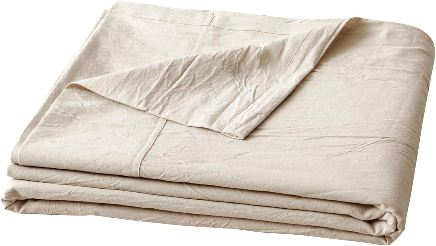 BESTOUCH Flat Sheet Only 100% Washed Cotton Linen Feel Wrinkle-Free, Fade-Resistant, Stain-Resistant, Bed Top Sheet, Solid Almond Milk Grey King