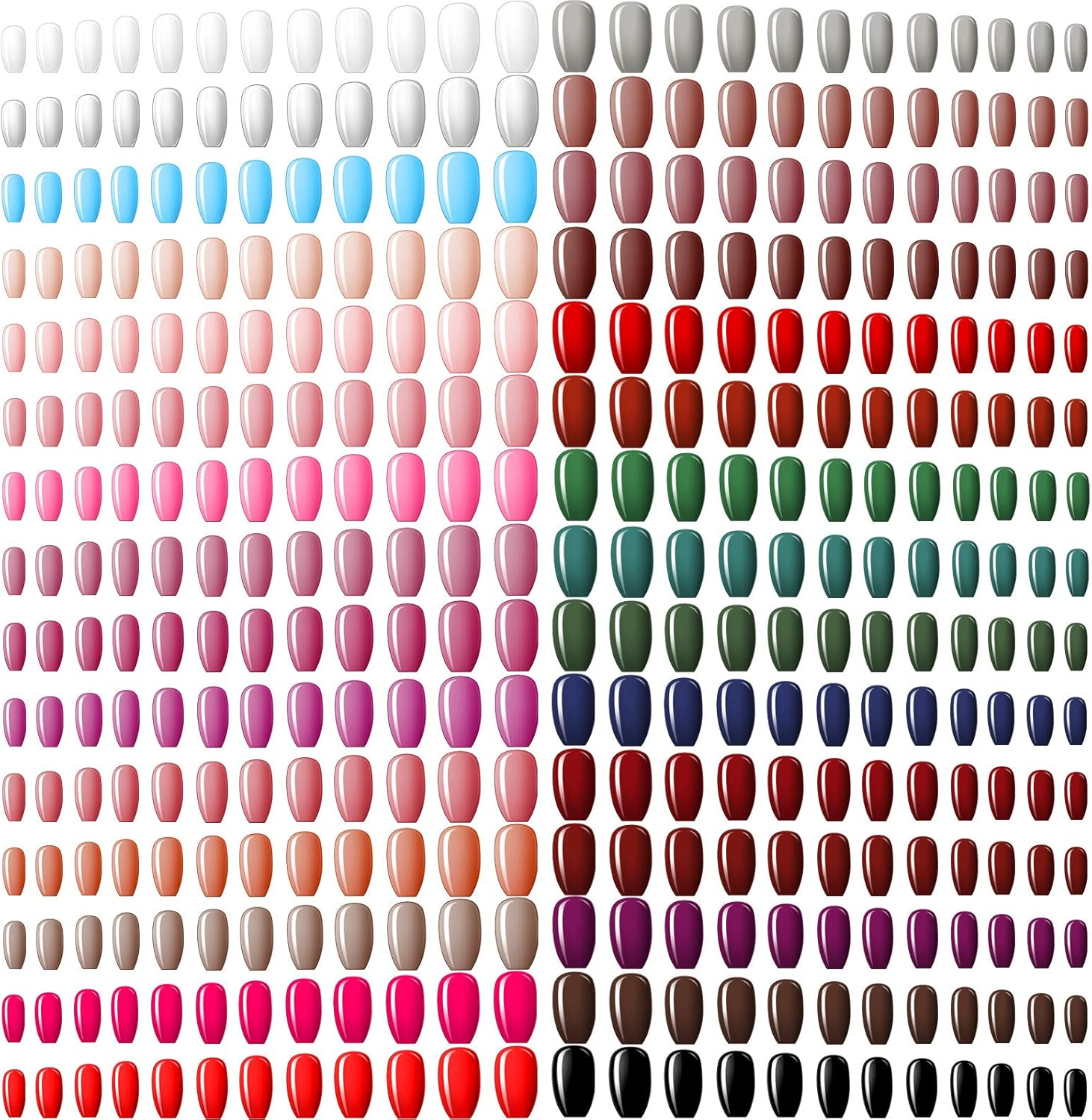 Maitys 720 Pieces 30 Sets Medium Square Press on Nails Glossy Fake Nails Solid Color Artificial Tips Full Cover for Women Girls Ballerina Diy(Classic Colors)