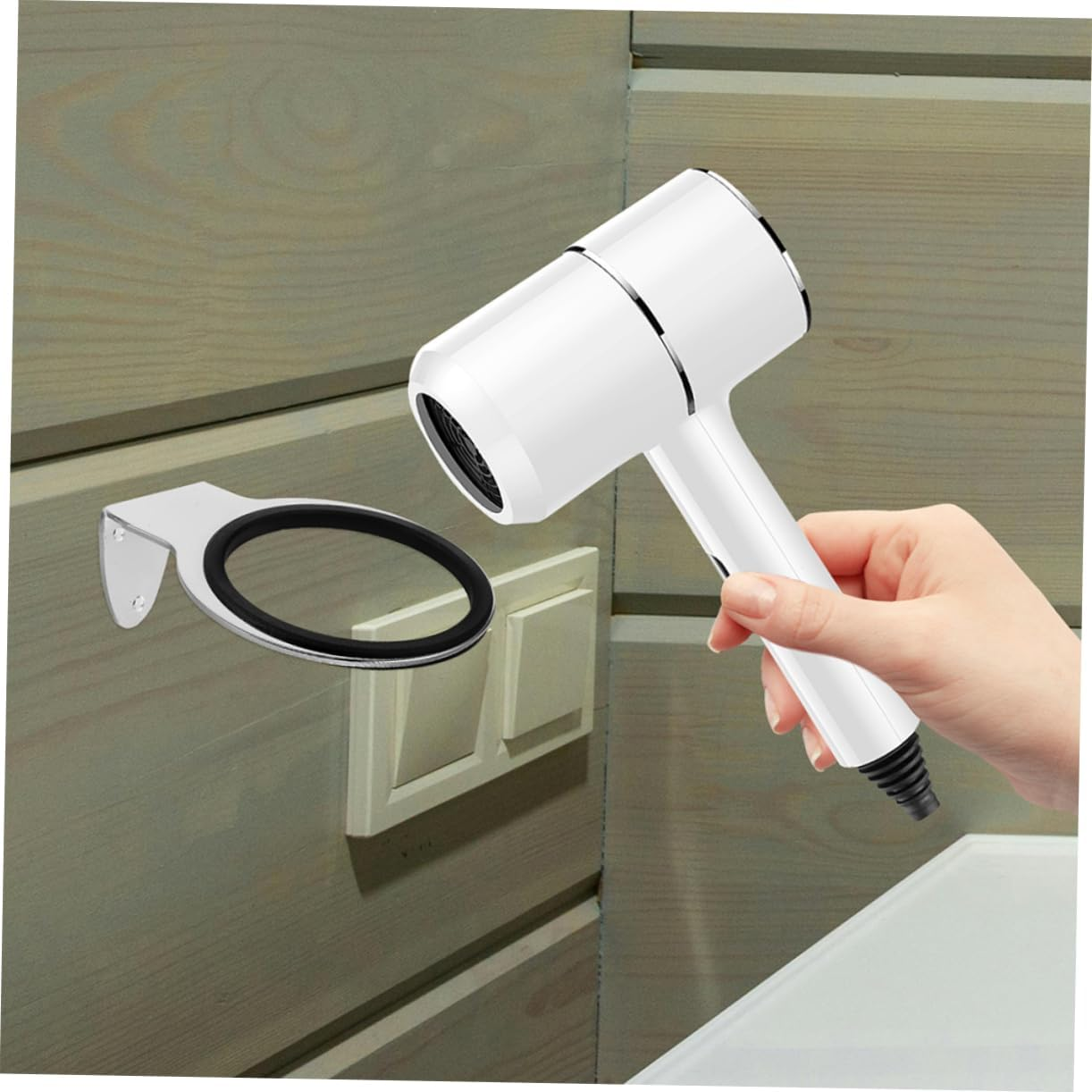 OATIPHO 8 Pcs Stainless Steel Hair Dryer Holder Wall Mounted Blow Dryer Organizer Space Saving Bathroom Rack Convenient Storage and Easy Access for Salon and Home Use image number 2