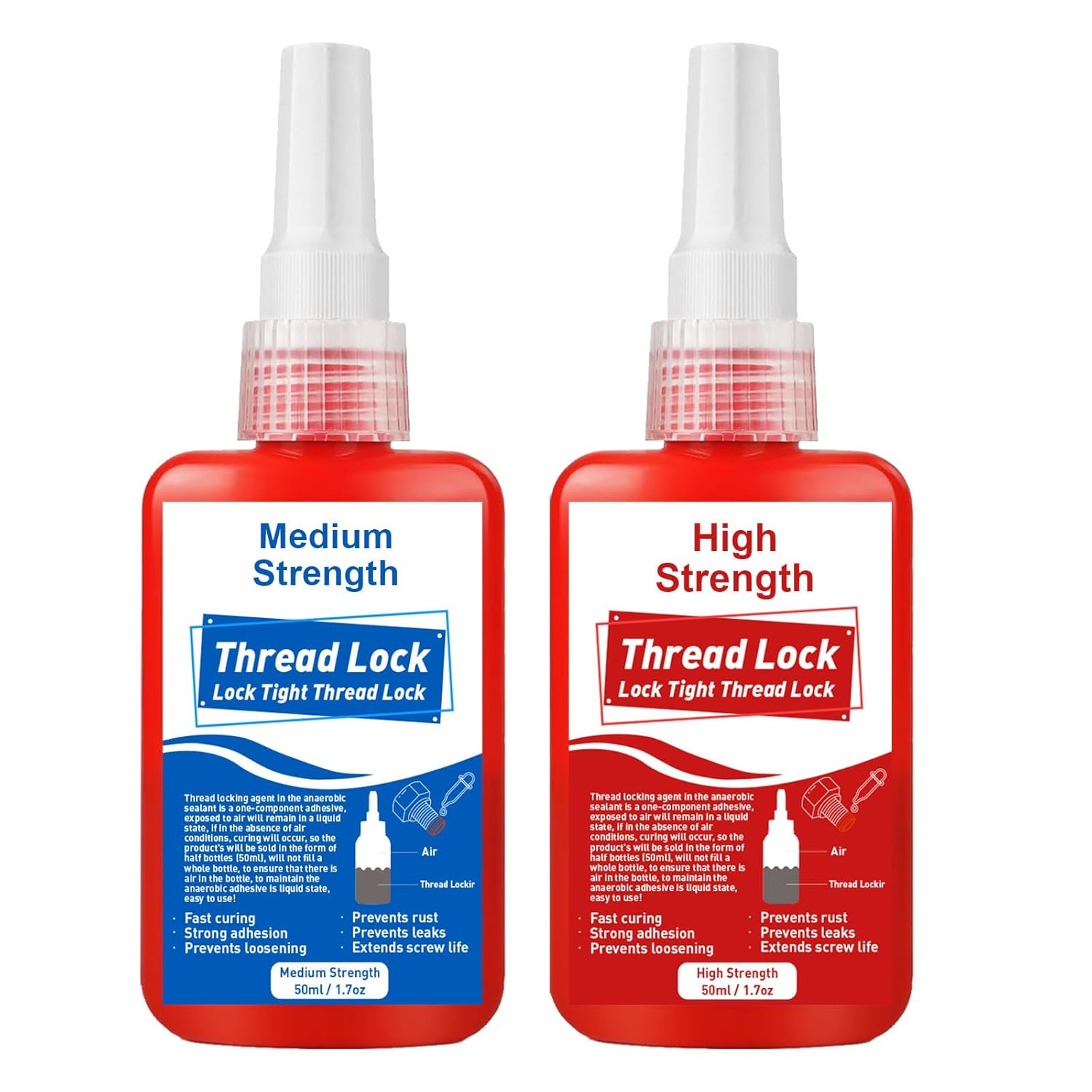 Thread Lock High Strength+Medium Strength, 100Ml Locktight Threadlock Prevent Nuts, Bolts, Fasteners and Screws from Loosening Due to Prolonged Vibration, Thus Locking and Sealing Metal Nuts and Bolts image number 3