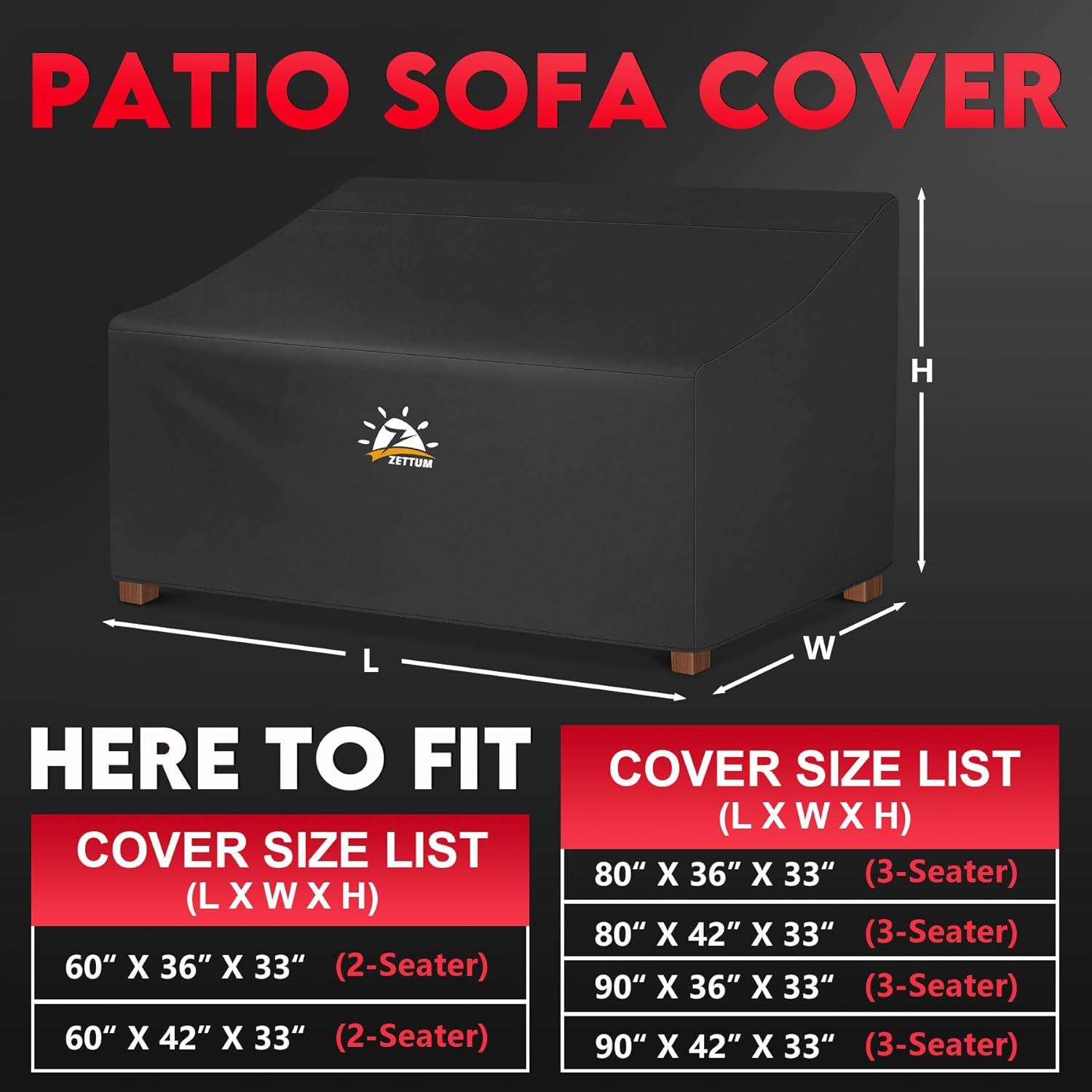 Zettum Patio Loveseat Cover - 600D Outdoor Loveseat Cover 2-Seater Sofa Cover Waterproof & Heavy Duty, Lawn Bench Furniture Covers for Outdoor Seating - 210 X 113 X 88 CM image number 5