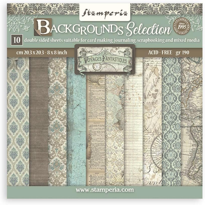 Scrapbooking Small Pad 10 Sheets Cm 20.3 X 20.3 Cm Backgrounds Selection - Voyages Fantastiques image number 1