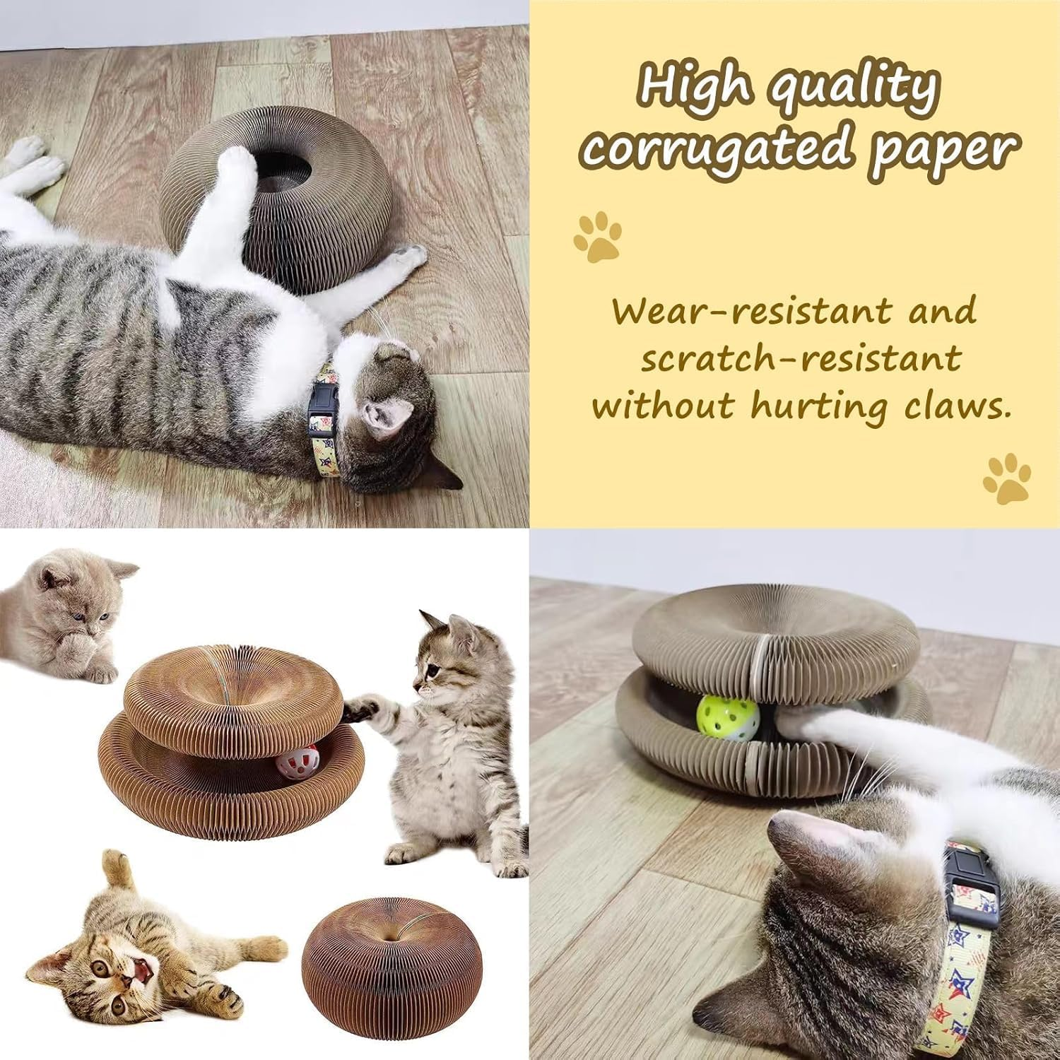 Cat Scratching Board Foldable, Magic Organ Cat Scratcher Board, Foldable Accordion Cat Toy with Ball, Durable Corrugated Cardboard Scratch Pad for Indoor Cats, Eco-Friendly Cat Toy image number 4