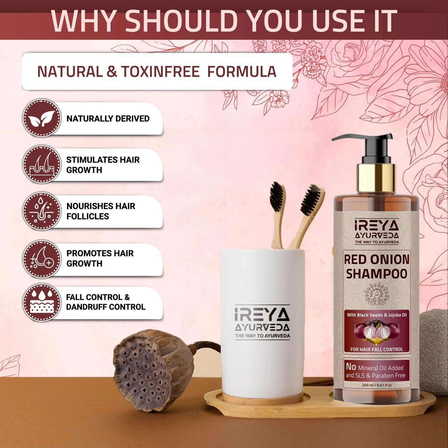 Onion Shampoo for Hair 200Ml (6.76Oz) Red Onion Shampoo for Hair Growth & Smooth Hair | Red Onion with Black Seed Oil, Black Onion Extract & Jojoba Oil. image number 1