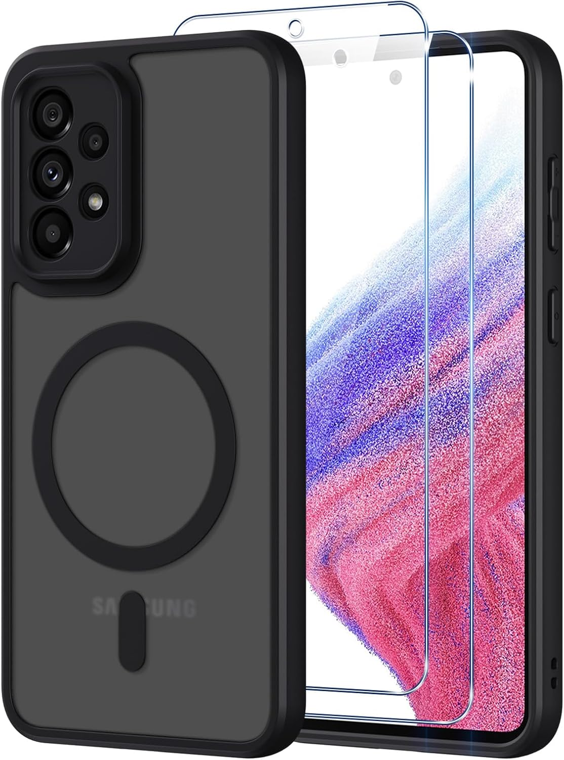Pnakqil Magnetic for Samsung Galaxy A53 5G Case for Magsafe, Matt Translucent Mobile Phone Case for Samsung A53 with 2 Tempered Protection Glass, PC Hardness Back Scratch-Resistant Shockproof Thin image number 1