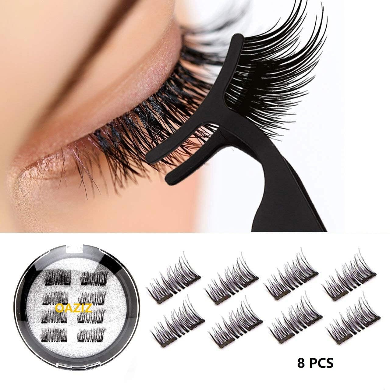 OAZIZ Dual Magnetic Eyelashes, 0.2Mm Ultra Thin Magnet, Easy to Wear & Light Weight, Best 3D Reusable Eyelashes, Magnetic Lashes Set with Applicator [8 PC with Tweezers] image number 3