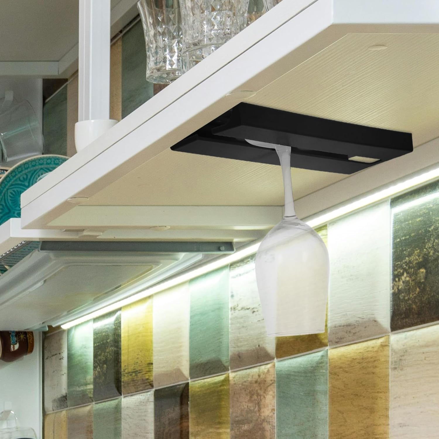 LIFKICH under Shelf Wine Glass Holder Black Hanging Rack Stable Storage for Kitchen Bar Restaurant Home Organization Storage image number 5