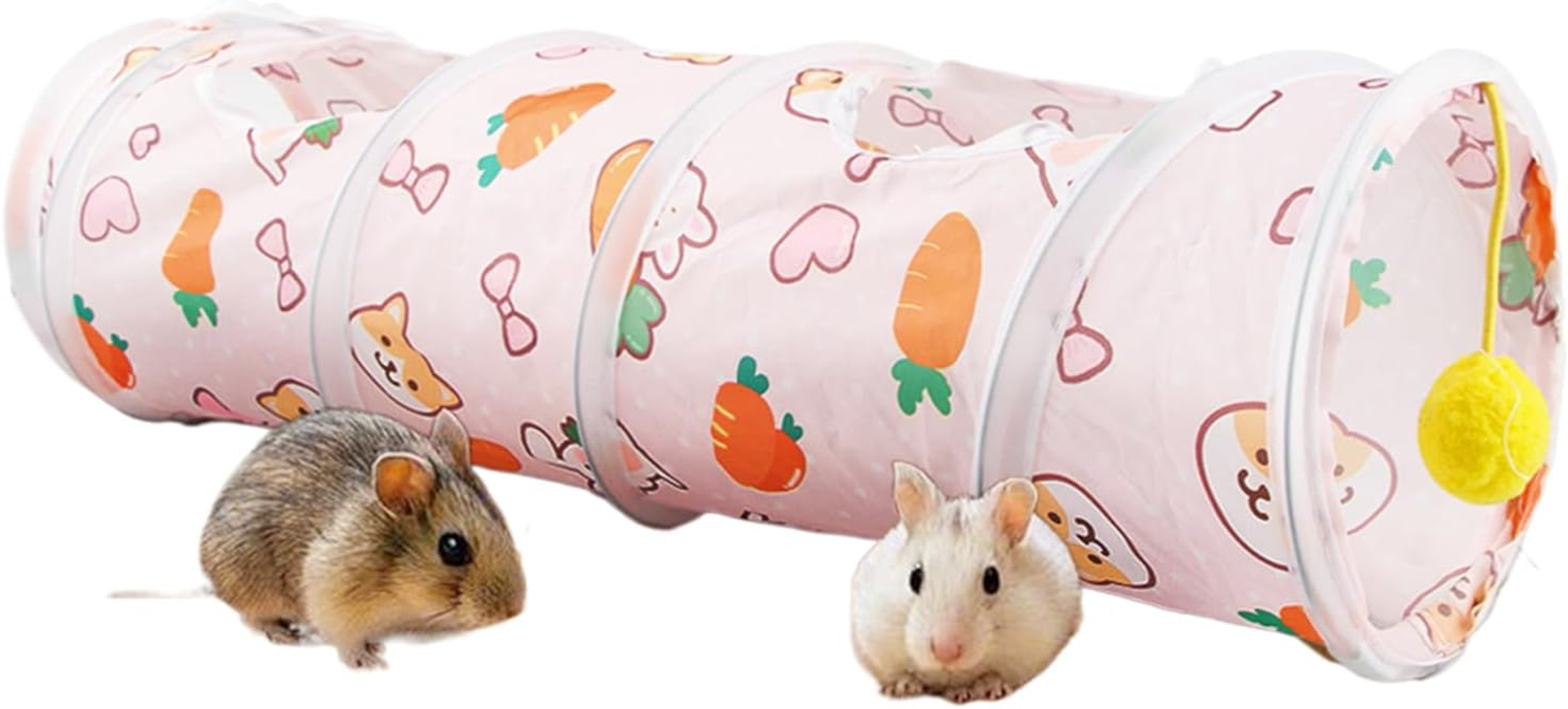 Bunny Tunnel Rabbit Tubes 1Way / 3 Way Cat Play Tunnel, Small Animal Activity Tube with Fun Toys for Hamster Rats Ferret Kitten Hedgehog Hiding and Resting