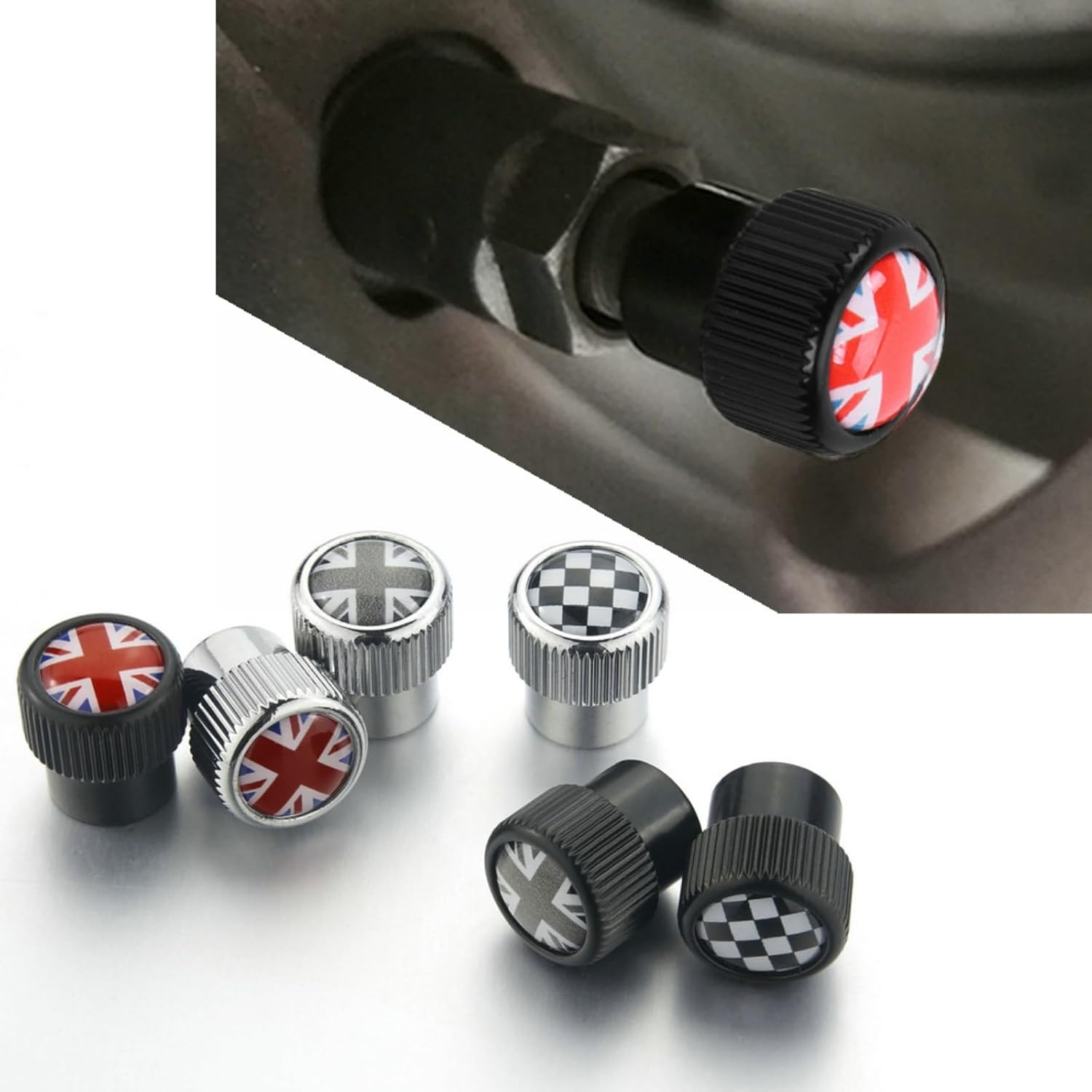 Heinmo for Cooper F/R Series Car Tyre Wheel Stem Air Valve Cap Dust Protection Tyre Valve Stem Caps Union Jack 4 Pieces (SV Gray) image number 2