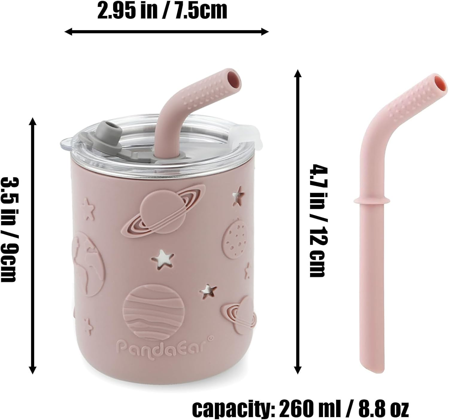 Pandaear 6-In-1 Stainless Steel Baby Feeding Set | Divided Suction Plate, Bowl, Sippy Cup with Straw, Bib, Spoon & Fork | Bpa-Free Toddler Feeding Essentials for Self-Feeding, Pink image number 1