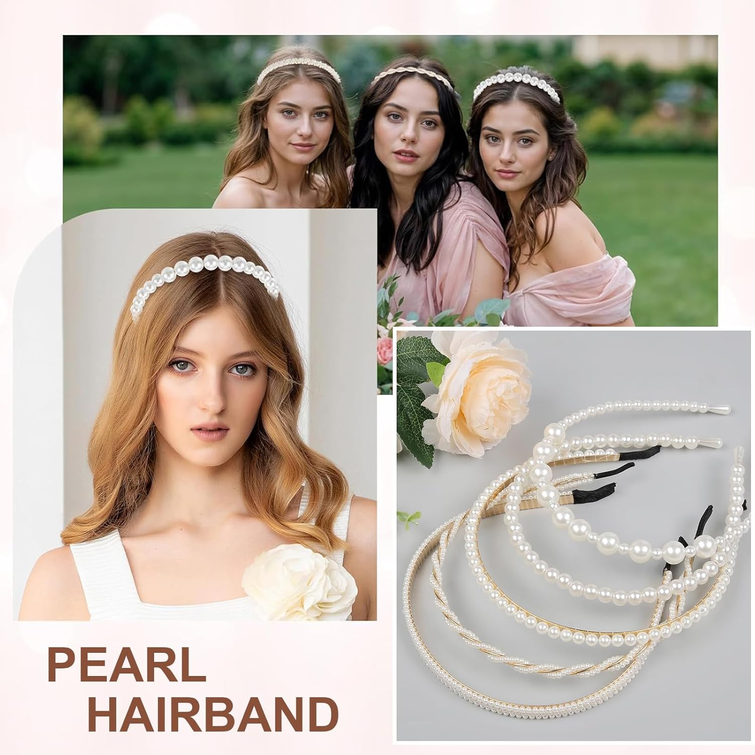 Evadollina Women'S Headbands, Pack of 5 Headbands, Pearl Headbands for Women, Non-Slip White Pearl Hair Bands, Headbands for Girls and Women, for Festivals and Parties image number 5