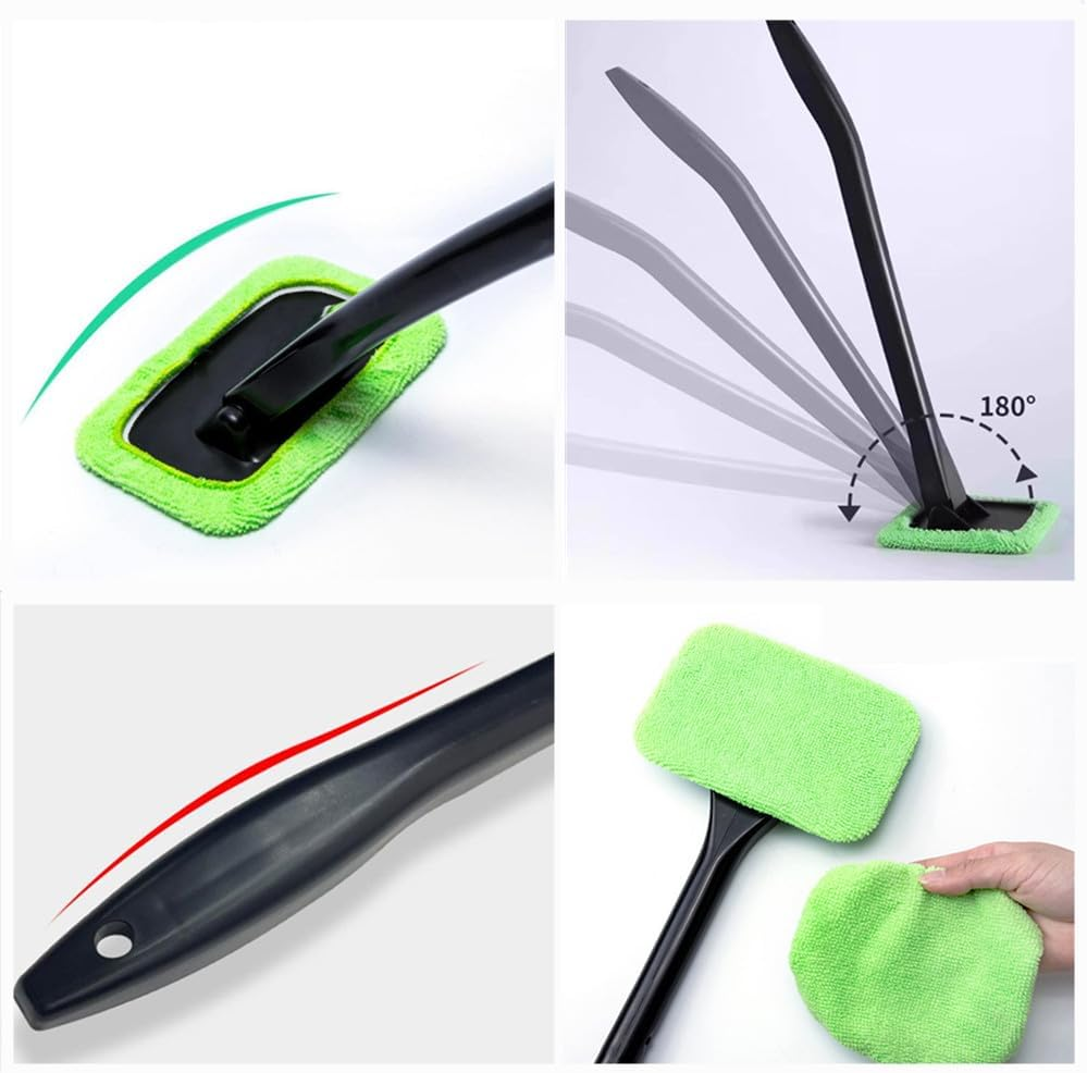 Car Windshield Cleaner, Microfiber Car Window Cleaning Tool, Car Windshield Cleaning Tool, Auto Window Cleaner, with 2 Detachable Handle, 10 Reusable Microfiber Pads image number 2