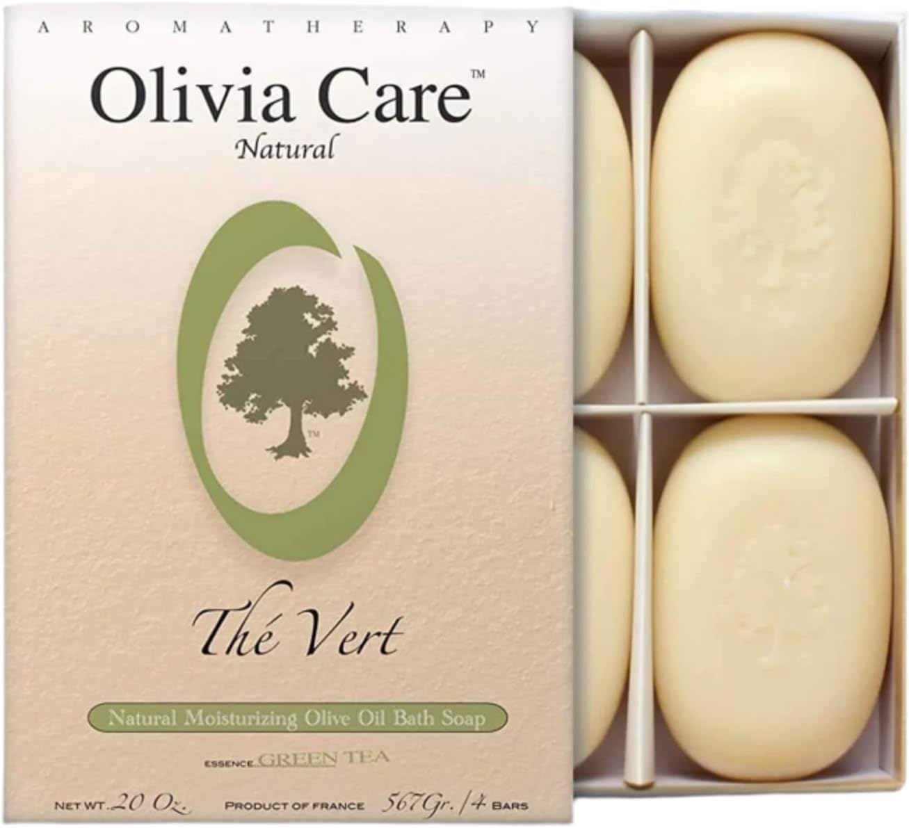 Olivia Care Bath & Body Bar Green Tea Soap 4 Pack Gift Box Organic, Vegan & Natural Contains Olive Oil Repairs, Hydrates, Moisturizes & Deep Cleans Good for Sensitive Dry Skin Made in USA 4 Bars(Pack image number 2