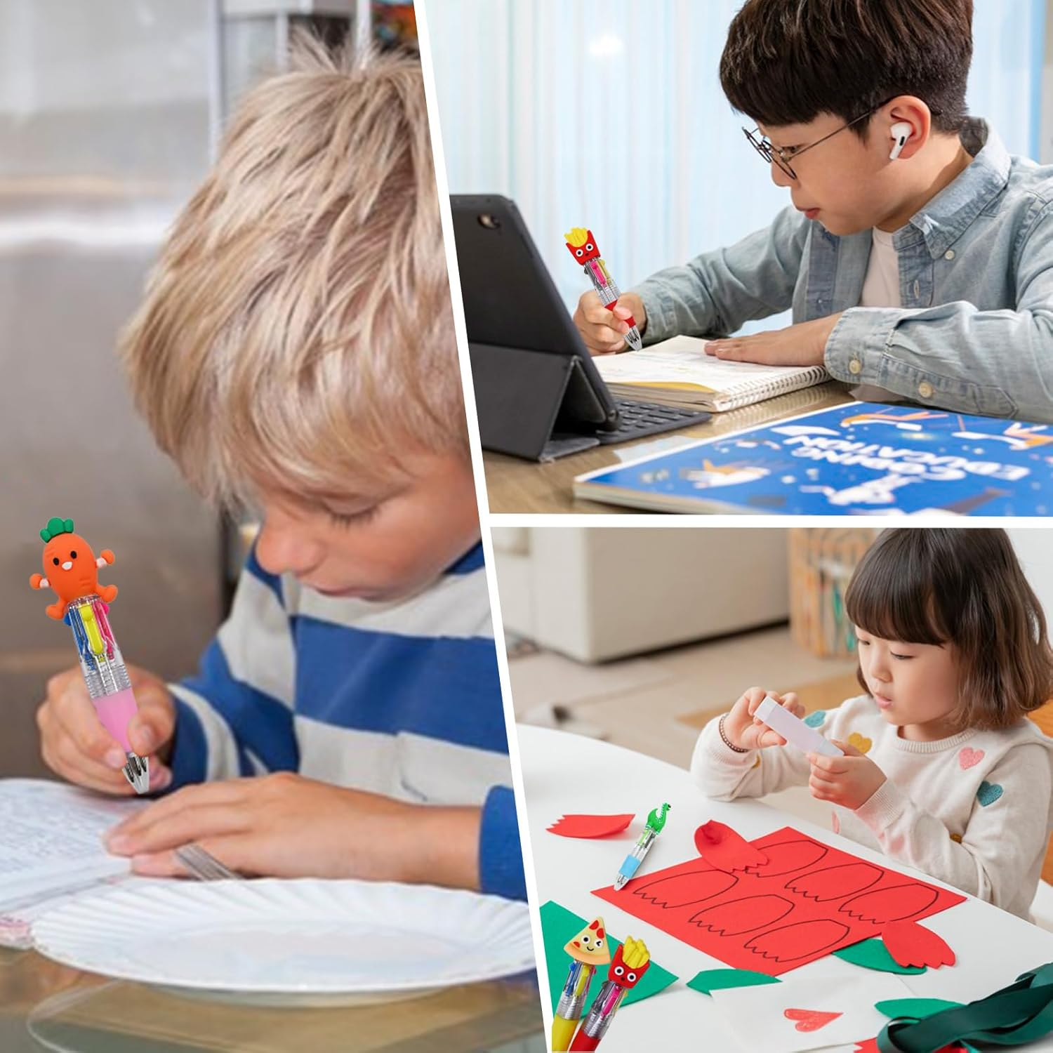 12 PCS Kids Multi-Coloured Ballpoint Pens, Cute 4-In-1 Retractable Gel Pens, Mini Cartoon Pen for Kids Students Teacher Classroom School Home Stationery, Fun Pens for Birthday Party Favor Gifts image number 3