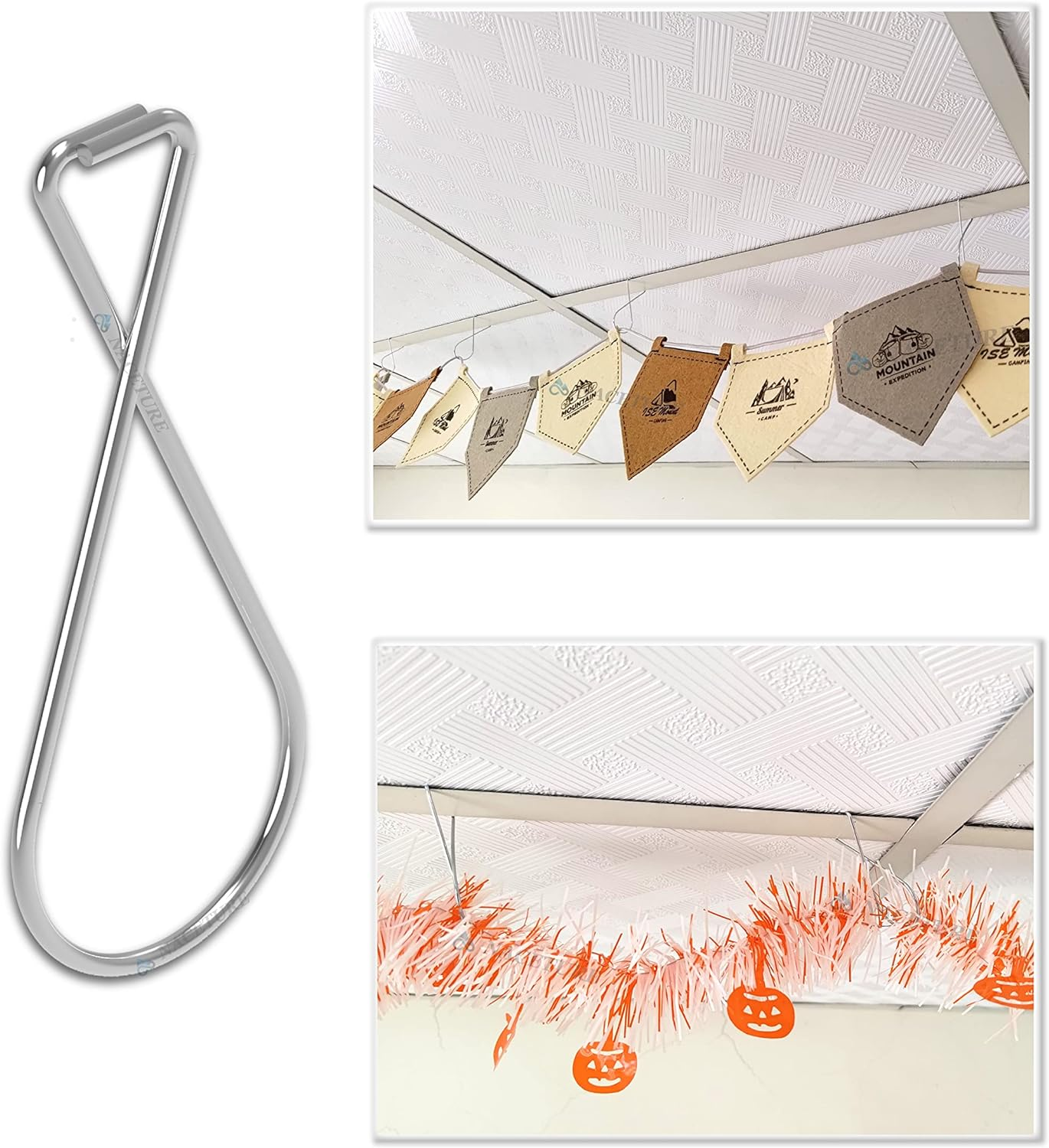 NACETURE Ceiling Hook Clips- 100 Pack Drop Ceiling Hanger Hooks Hanging on Suspended Ceiling Tile, Grid Clips Heavy Duty for Light Plant Office Home Stores Classroom and Wedding Decorations image number 3