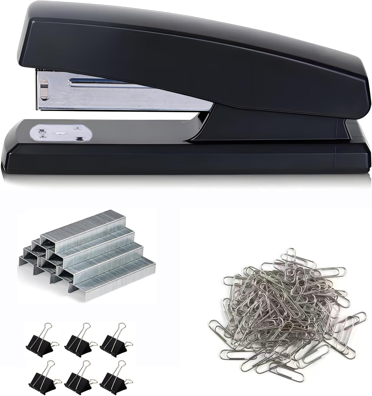 Acrylic Desktop Stapler with 1000 26/6 Staples, 6 Binder Clips & 50 Paper Clips, Desk Accessory Kit for Home Office School (Rose Gold)