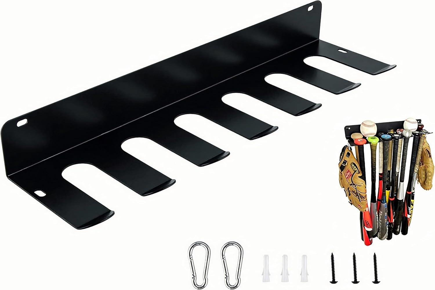 Heavy Duty Metal Baseball Bat Rack,Baseball Softball Bat Hanger Display Shelf with 2 Hanging Buckles, Hold 12 Baseball/Softball Bats, Multi-Purpose Wall Mount Sports Equipment Organizer Holder image number 1